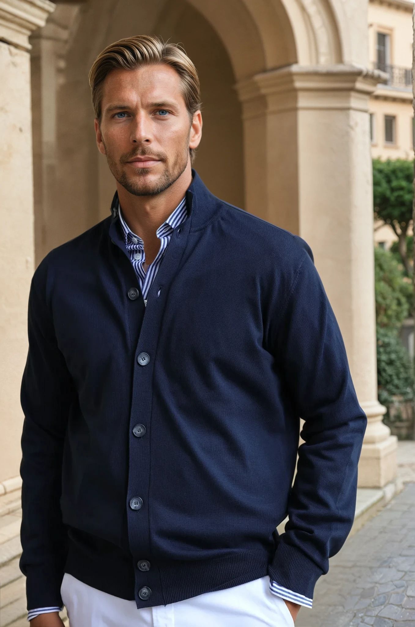 Gilet Ricardo en coton - Marine-PULL HOMME-Curling-Paris