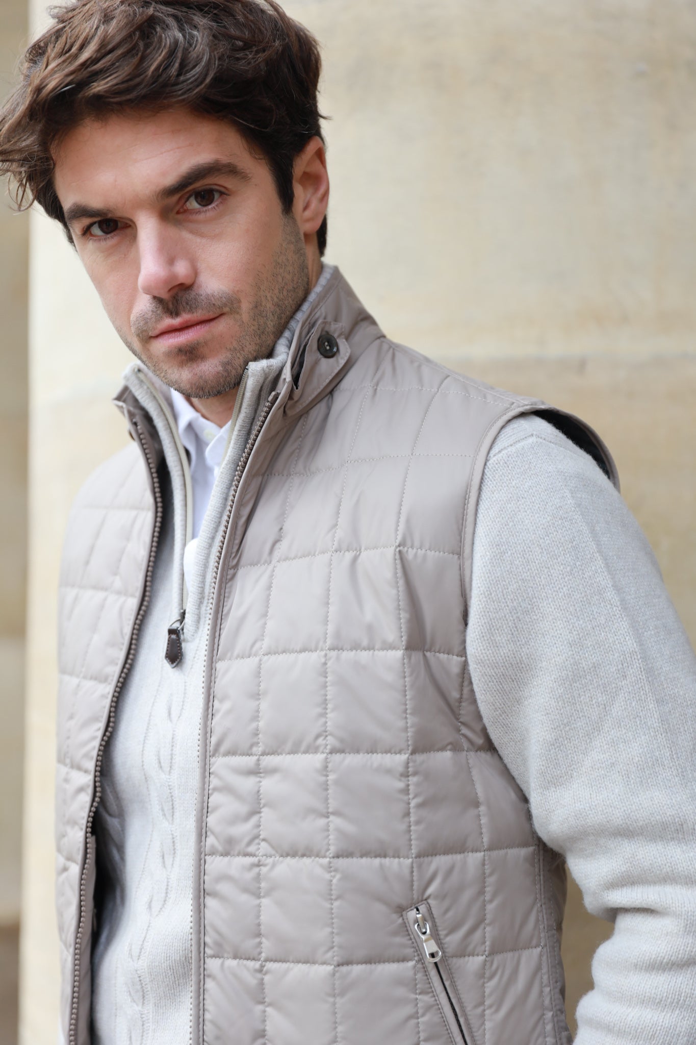 Gilet sans manches Gabin matelassé en nylon - Taupe-MANTEAU HOMME-Curling-Paris