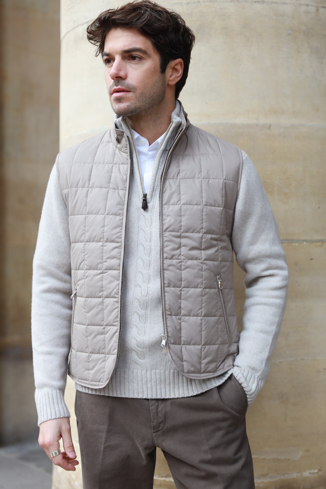 Gilet sans manches Gabin matelassé en nylon - Taupe-MANTEAU HOMME-Curling-Paris