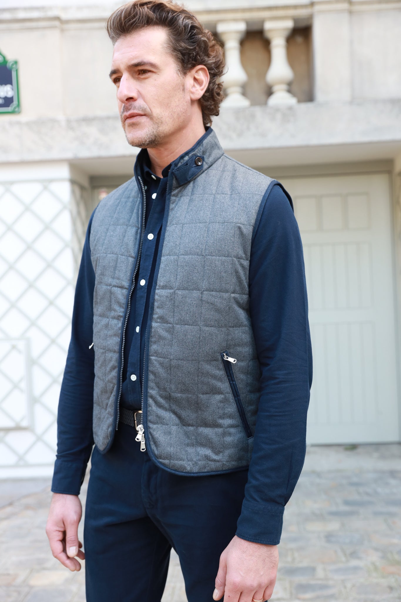 Gilet zippé sans manches Gery en flanelle matelassée - Gris-MANTEAU HOMME-Curling-Paris