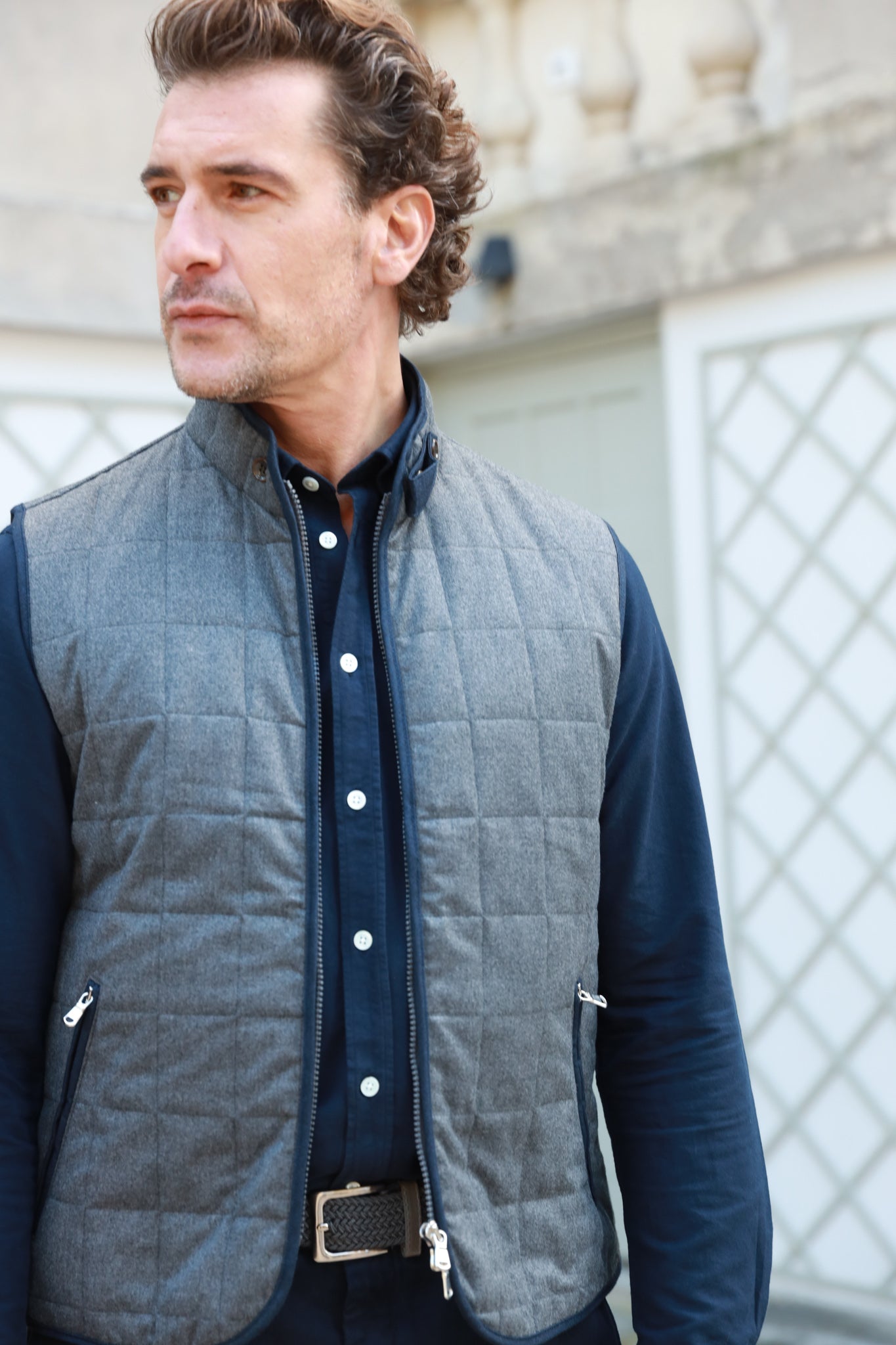 Gilet zippé sans manches Gery en flanelle matelassée - Gris-MANTEAU HOMME-Curling-Paris