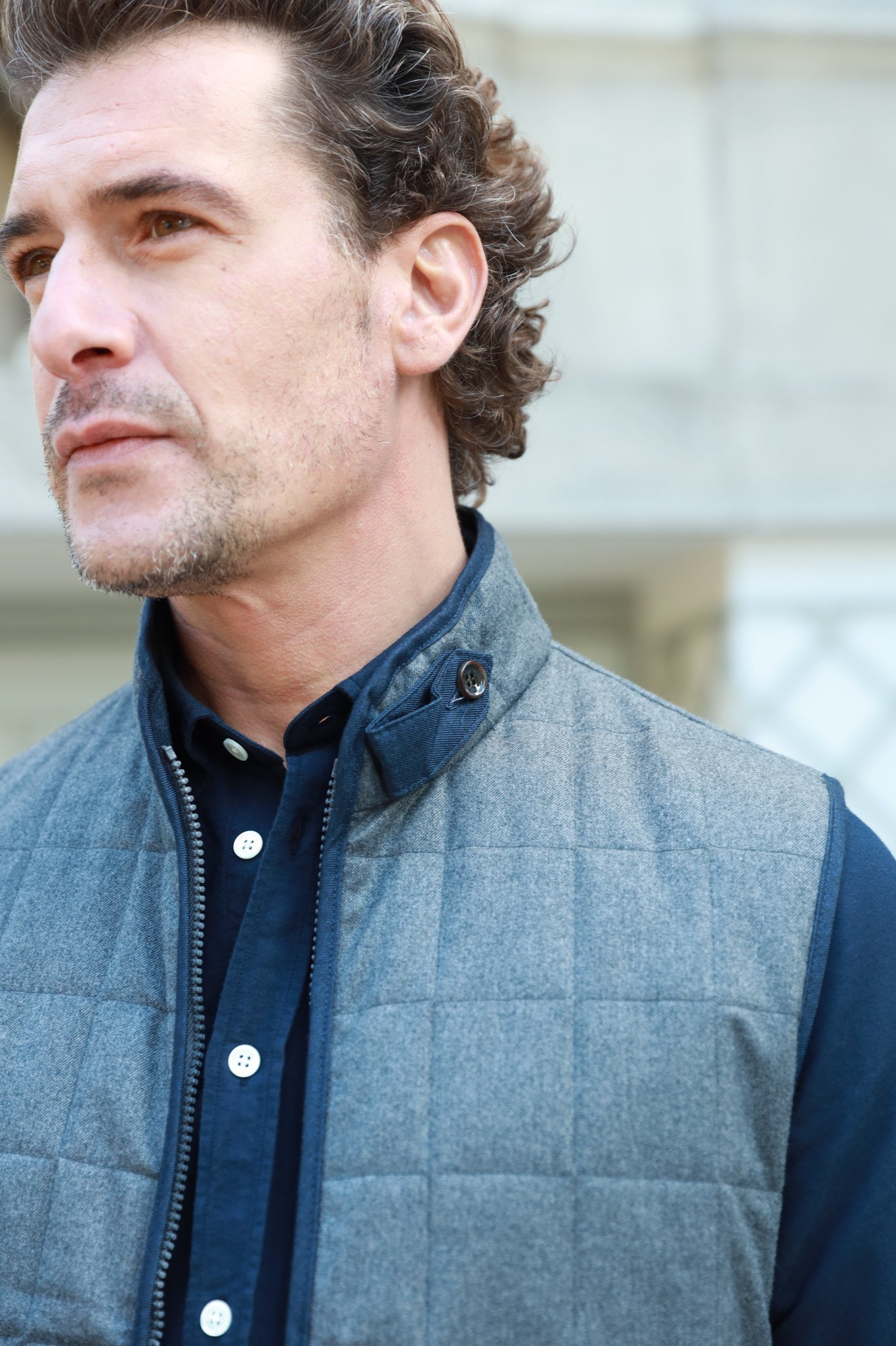 Gilet zippé sans manches Gery en flanelle matelassée - Gris-MANTEAU HOMME-Curling-Paris