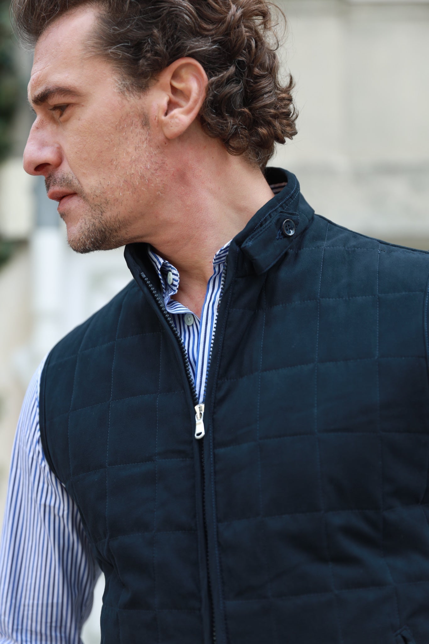 Gilet zippé sans manches Gilles en nubuck - Marine-MANTEAU HOMME-Curling-Paris