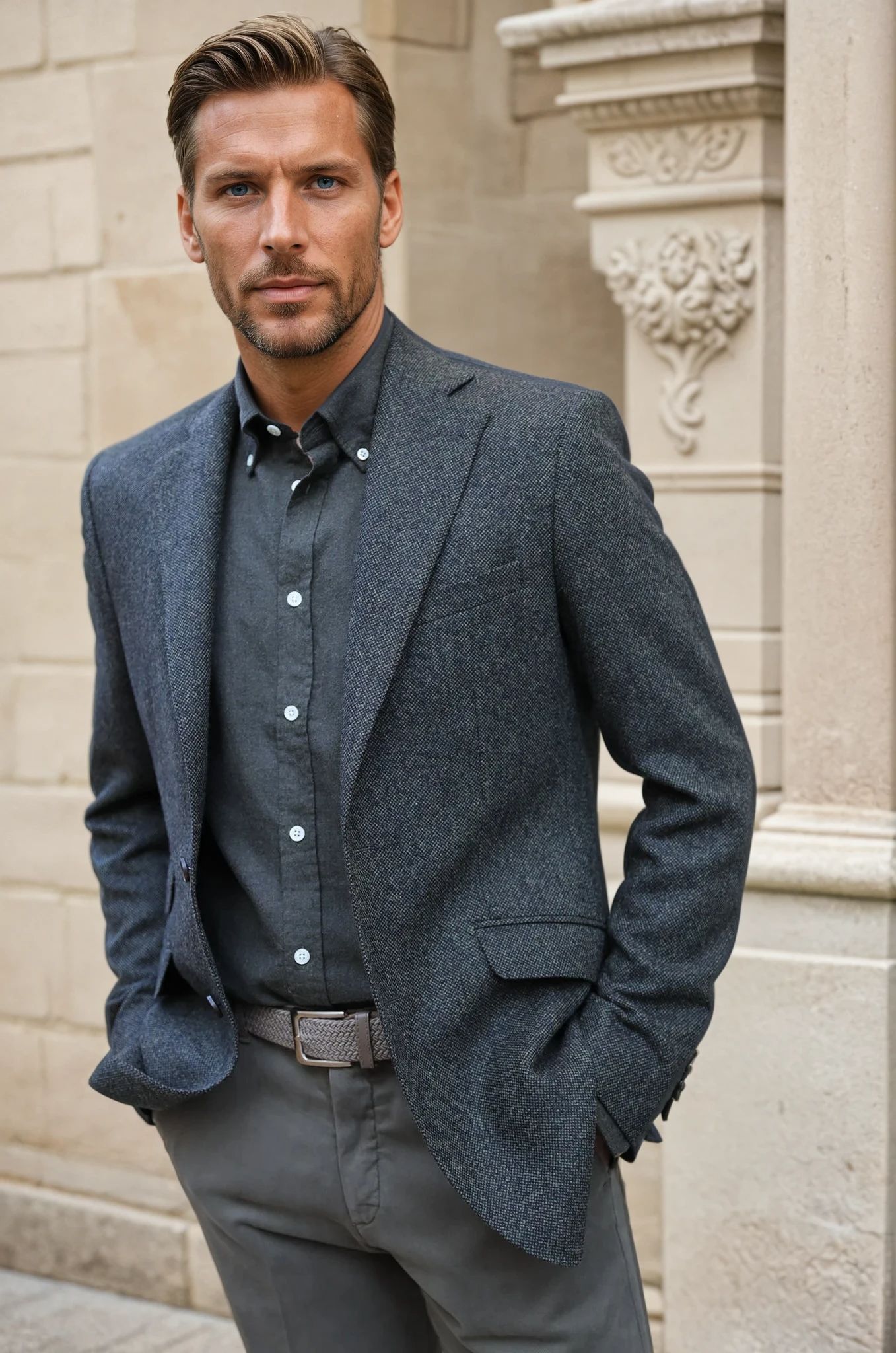 Veste Goal en tweed de laine et cachemire stretch - Kaki