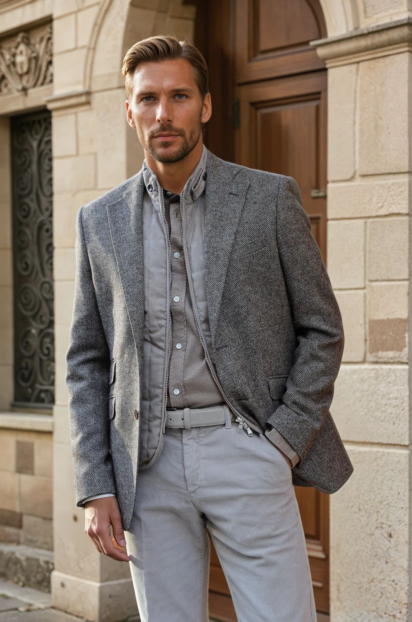 Veste Goal pure laine mérinos - Tweed Café