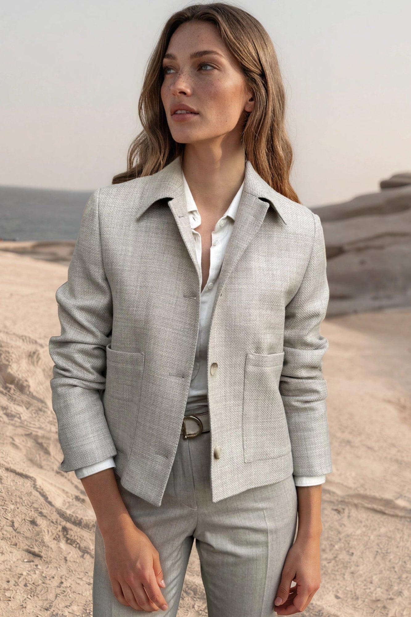 Veste Ysee en laine vierge nattée - Beige