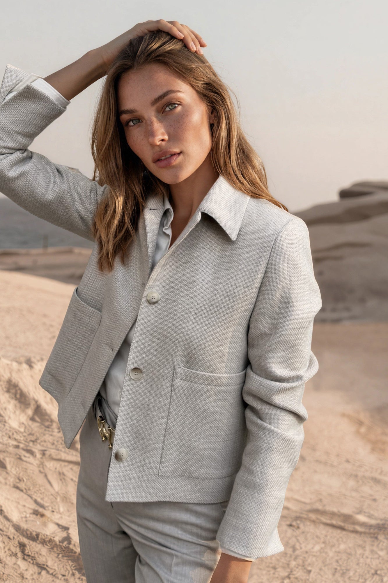 Veste Ysee en laine vierge nattée - Beige