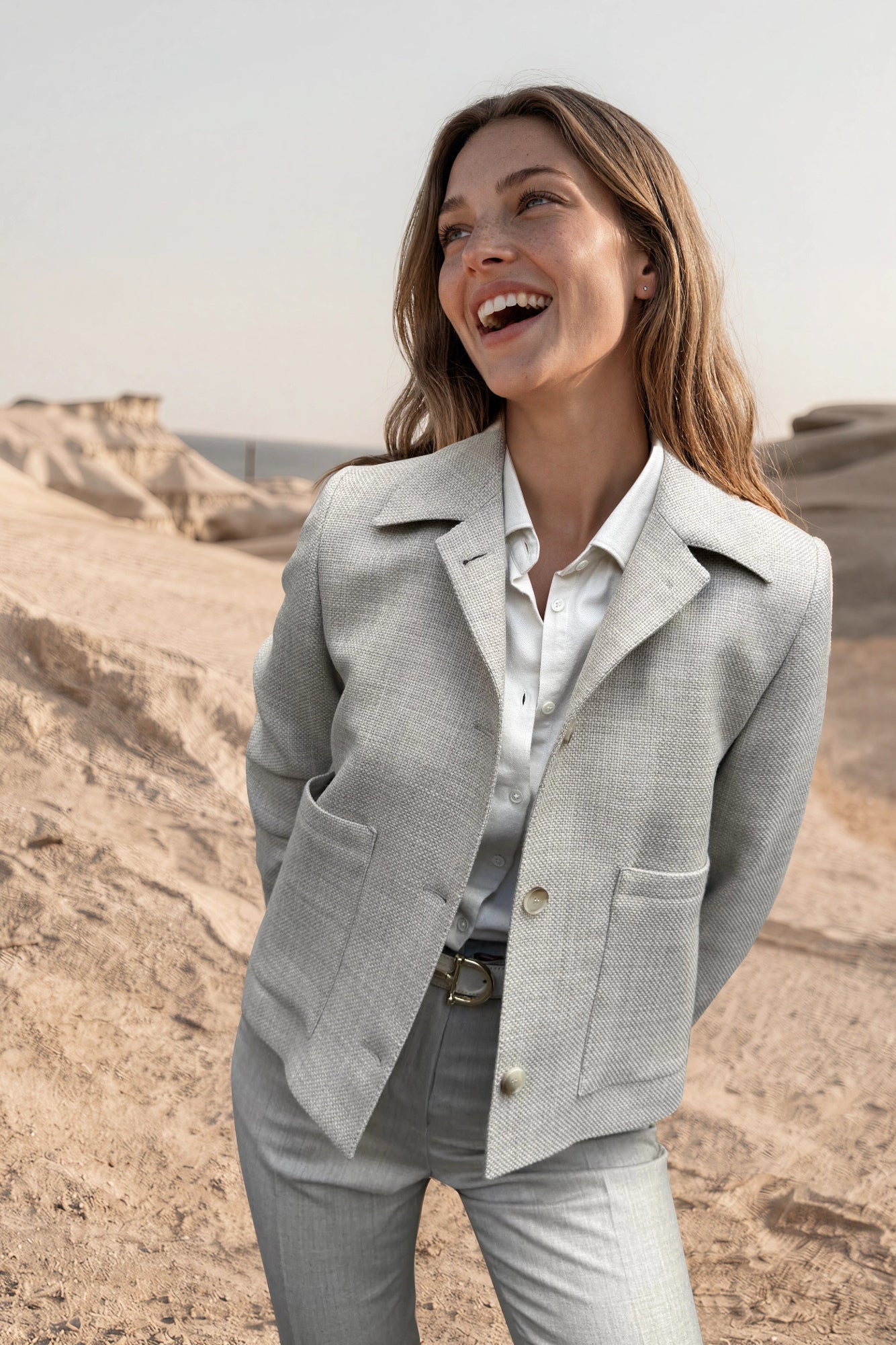 Veste Ysee en laine vierge nattée - Beige