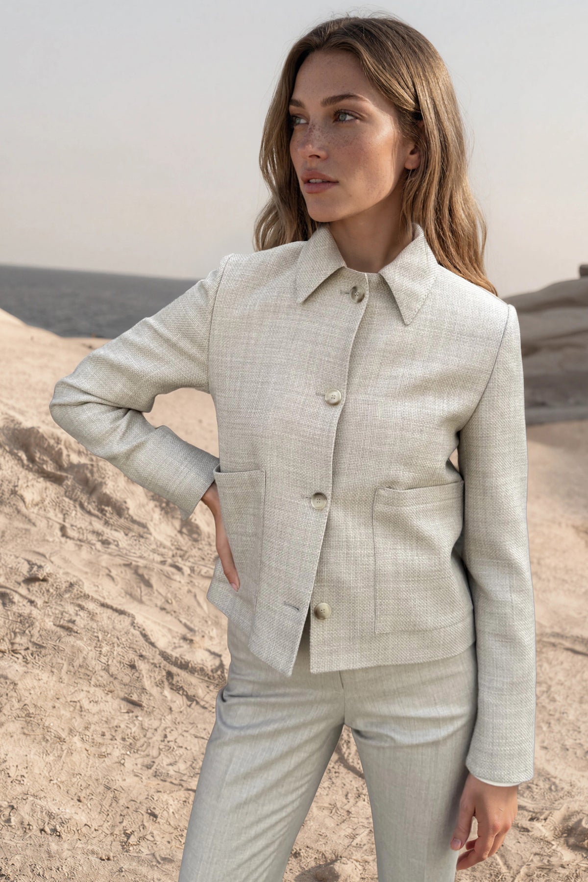 Veste Ysee en laine vierge nattée - Beige