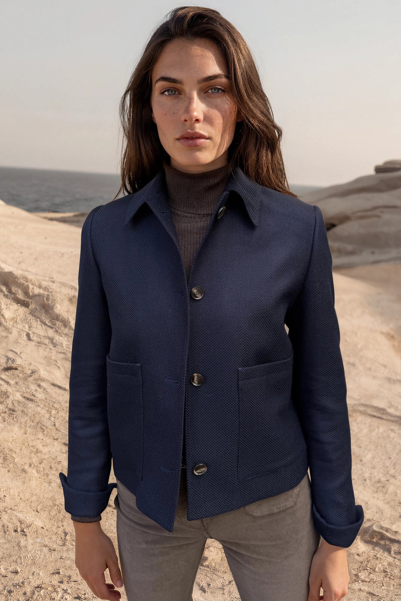 Veste Ysee en laine vierge nattée - Marine