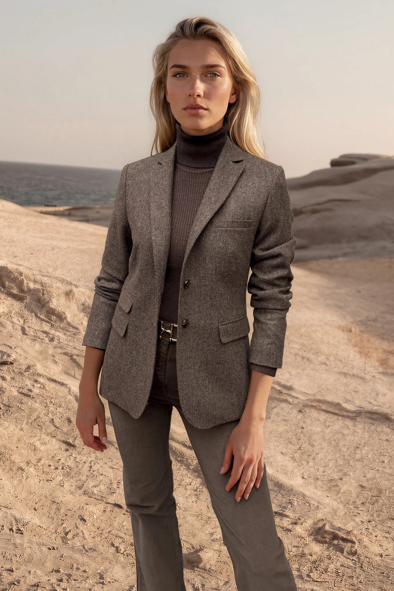 Veste Vesnove en laine vierge chevron - Marron