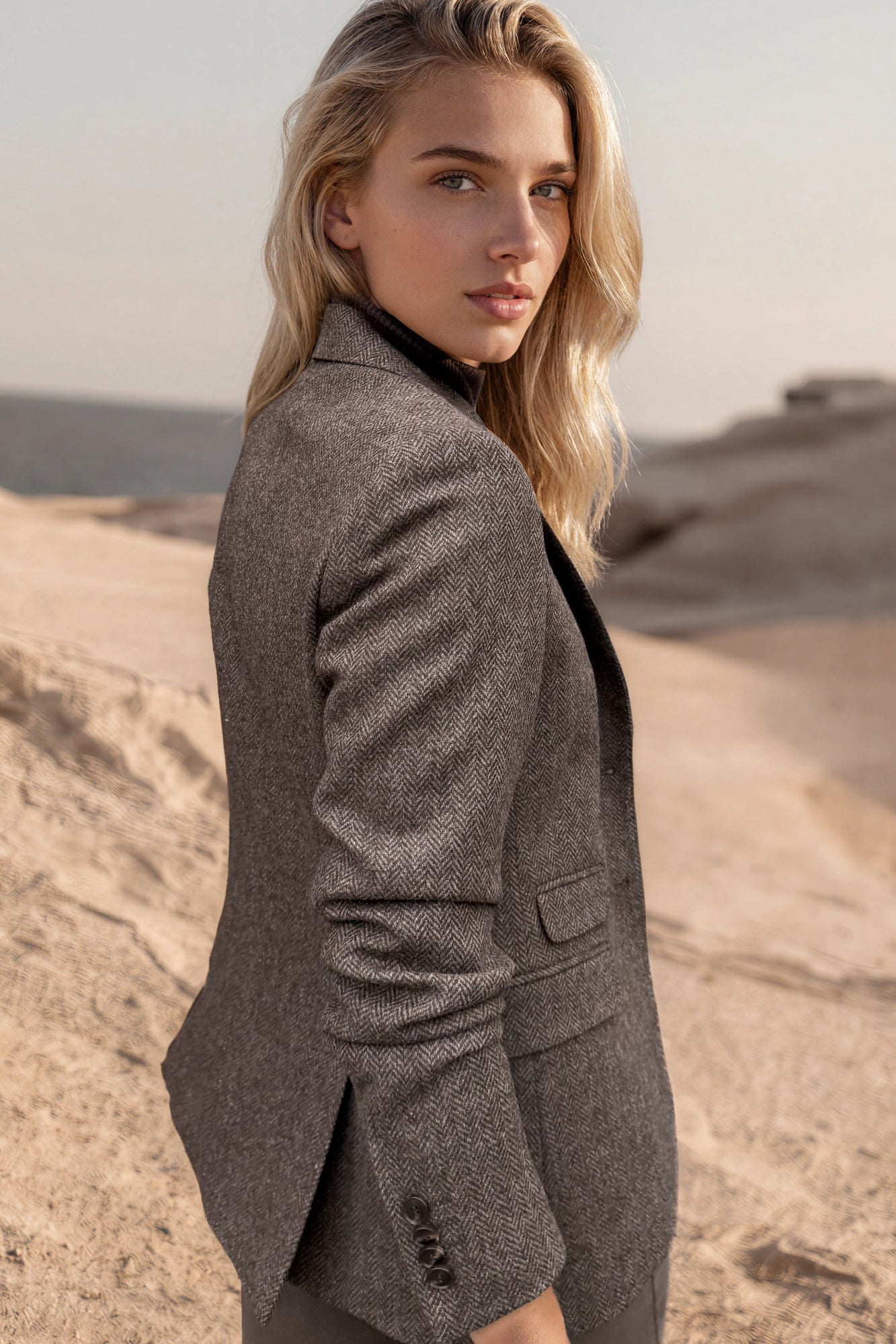 Veste Vesnove en laine vierge chevron - Marron