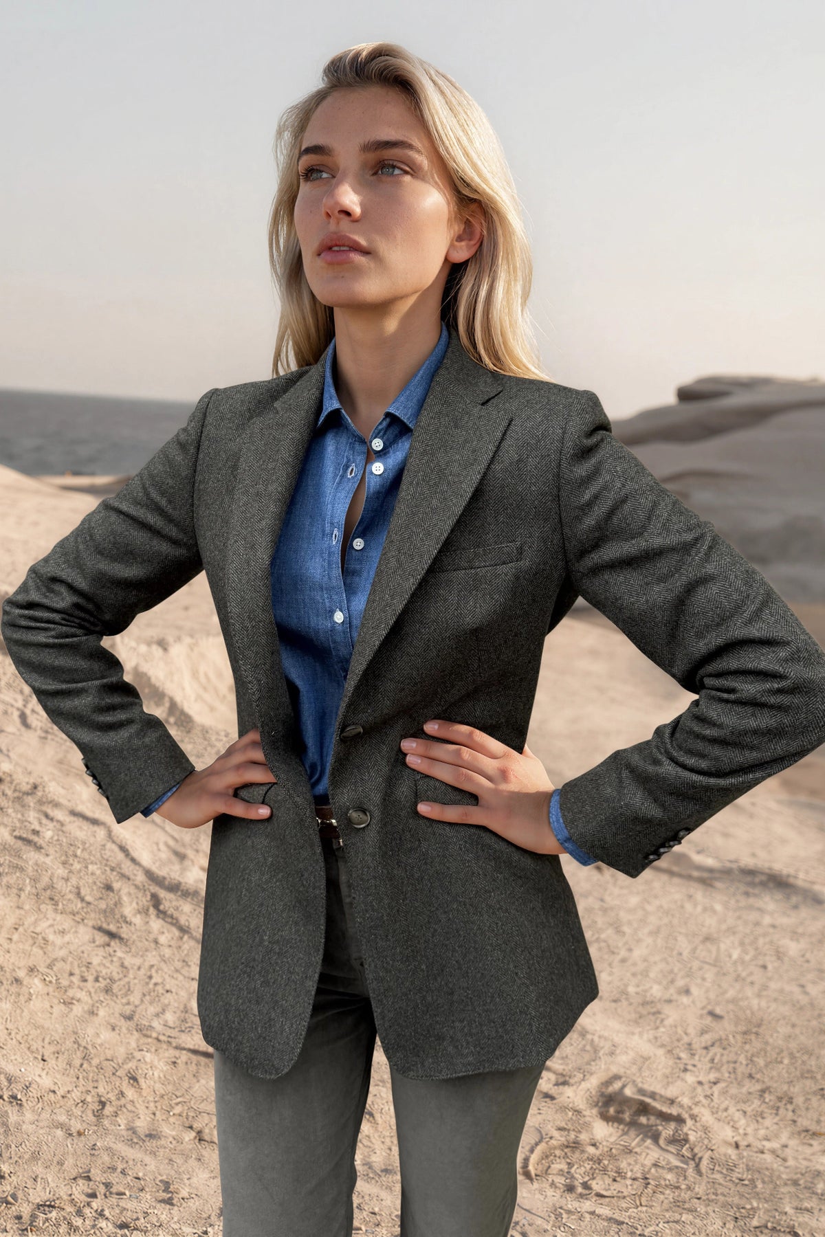 Veste Isabel en laine vierge Angelico à chevrons - Kaki