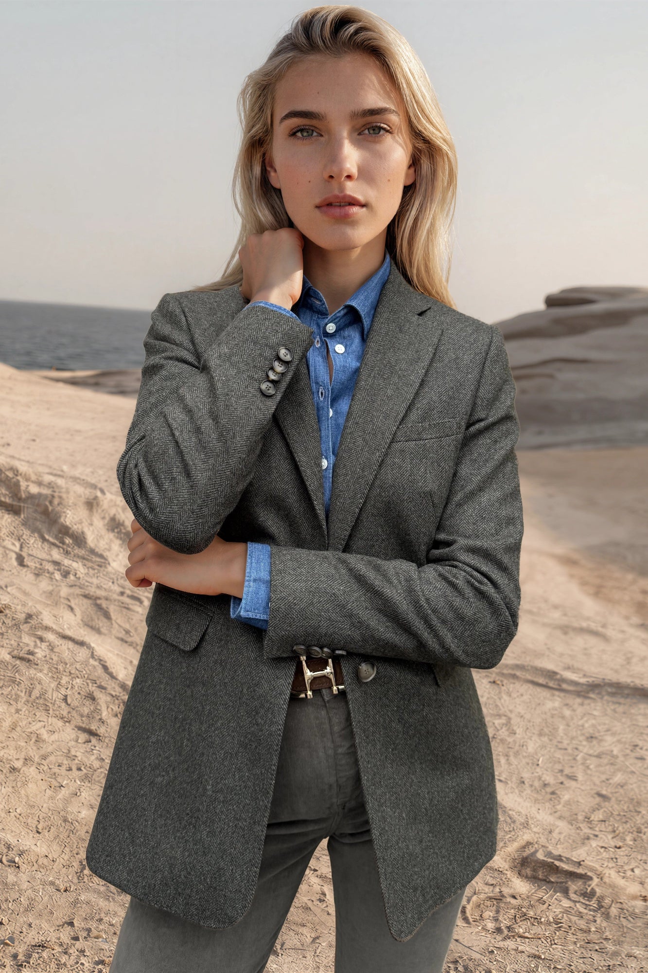 Veste Isabel en laine vierge Angelico à chevrons - Kaki