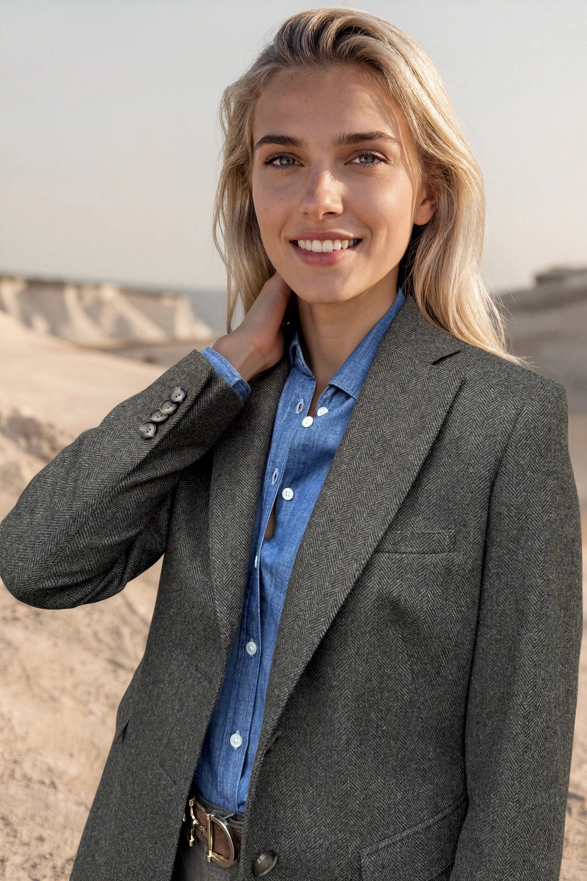 Veste Isabel en laine vierge Angelico à chevrons - Kaki