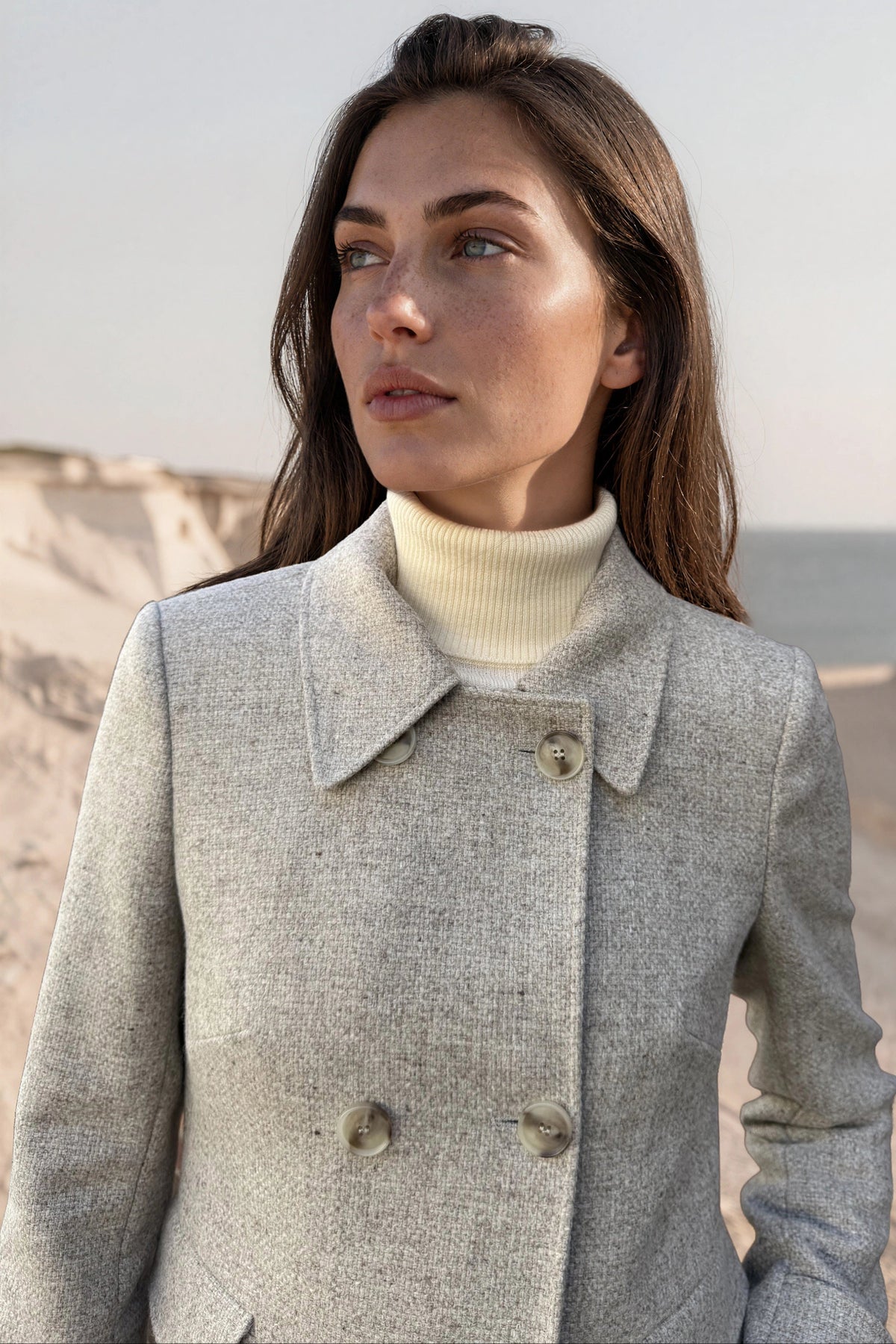 Manteau Agathe en laine vierge Bottoli nattée - Beige