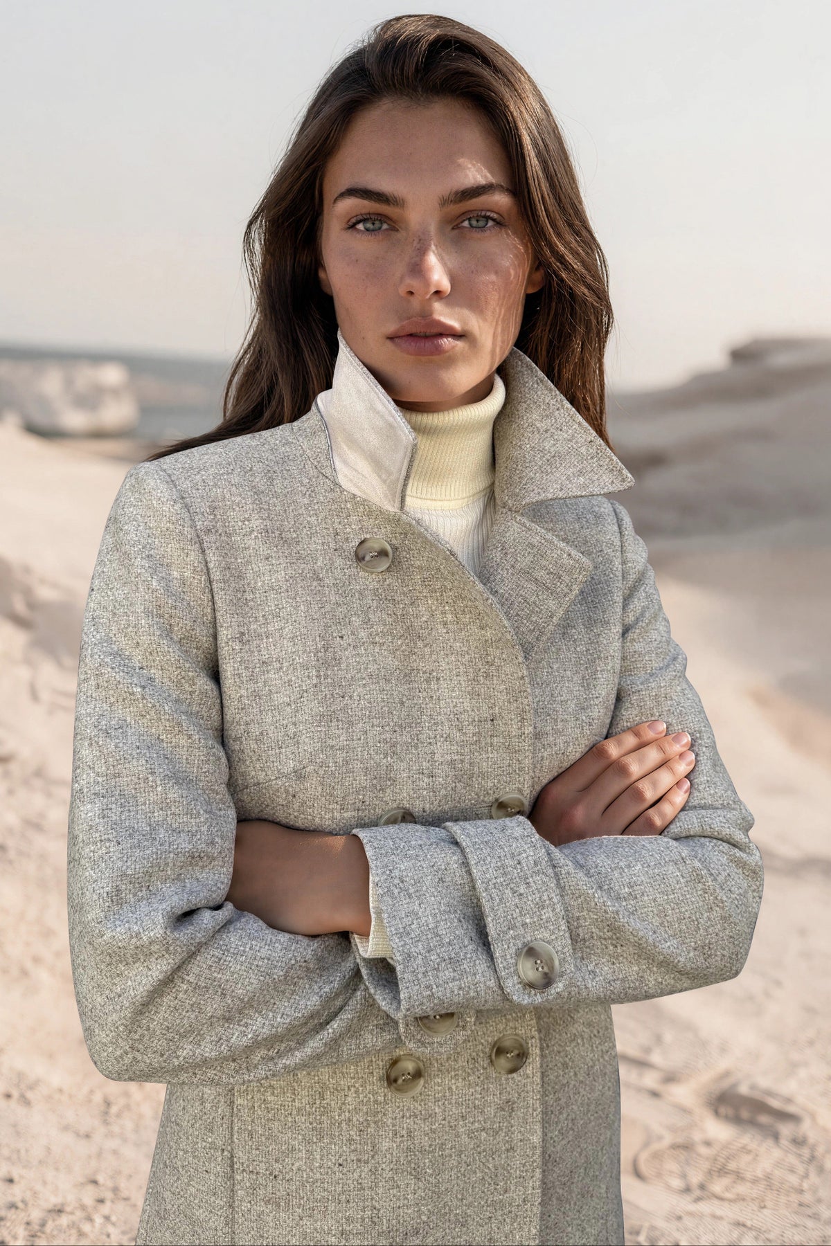 Manteau Agathe en laine vierge Bottoli nattée - Beige