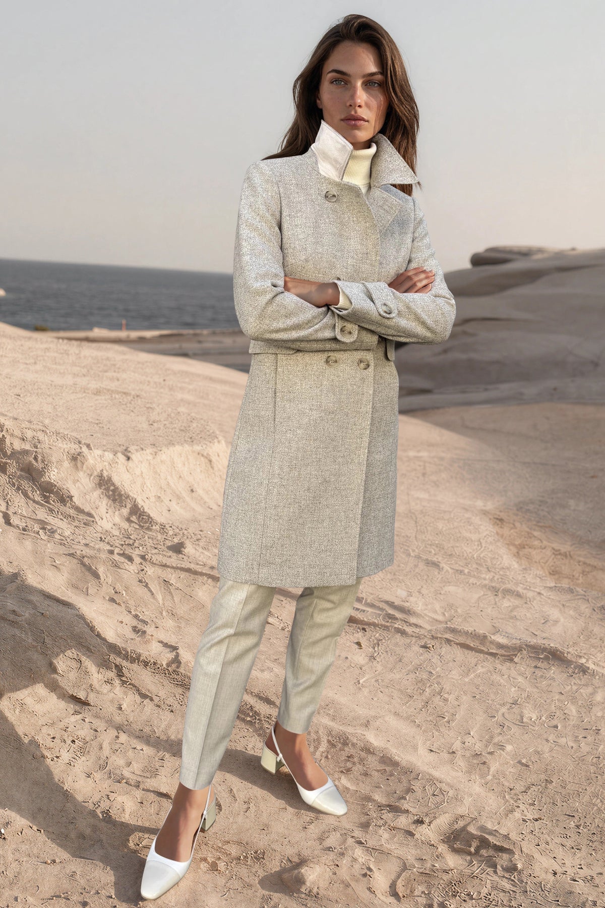 Manteau Agathe en laine vierge Bottoli nattée - Beige