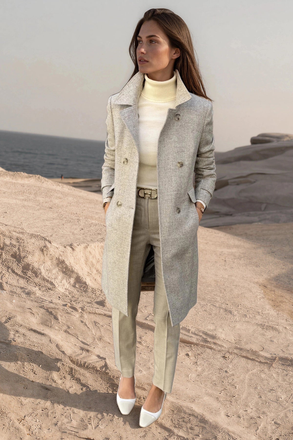 Manteau Agathe en laine vierge Bottoli nattée - Beige