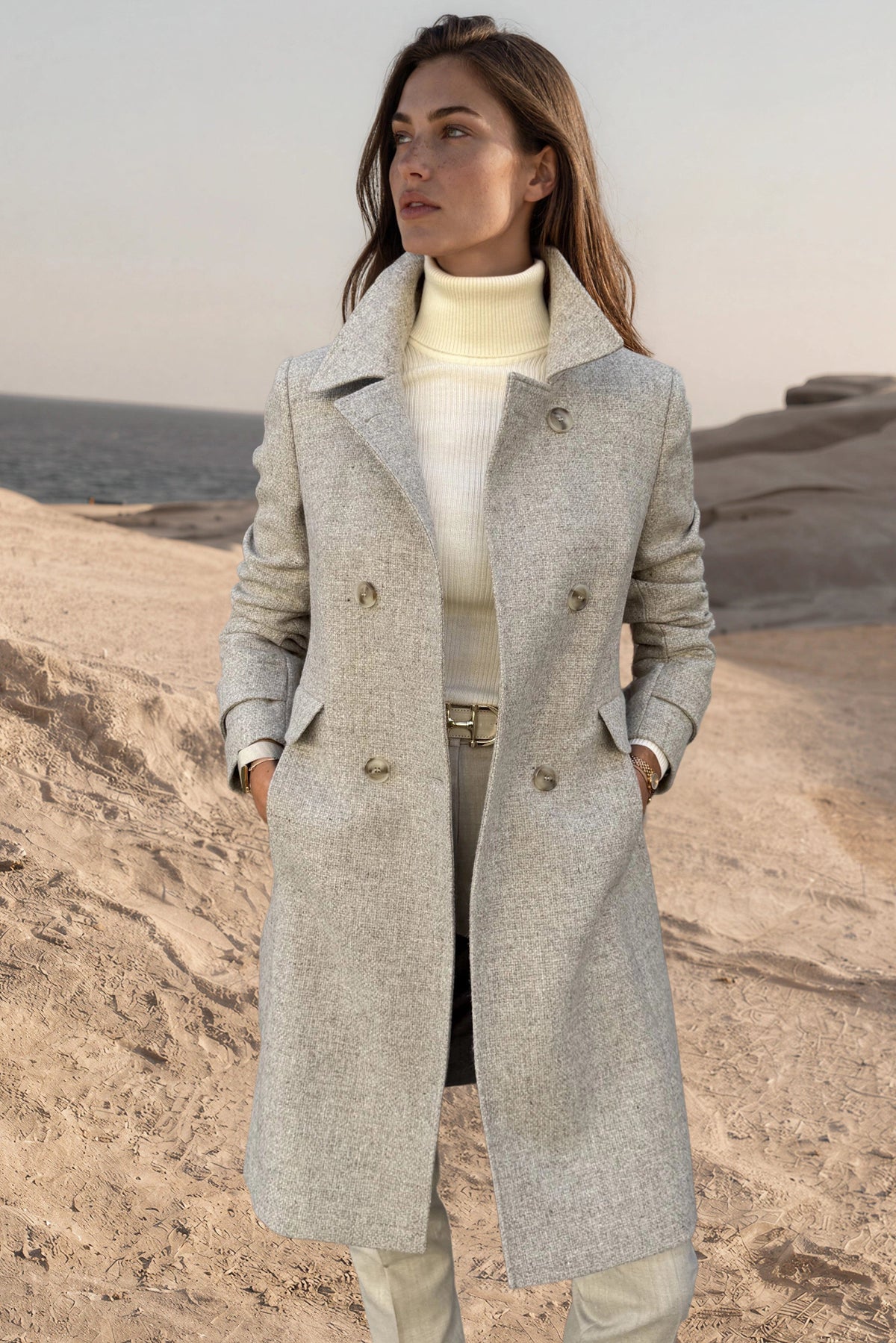 Manteau Agathe en laine vierge Bottoli nattée - Beige