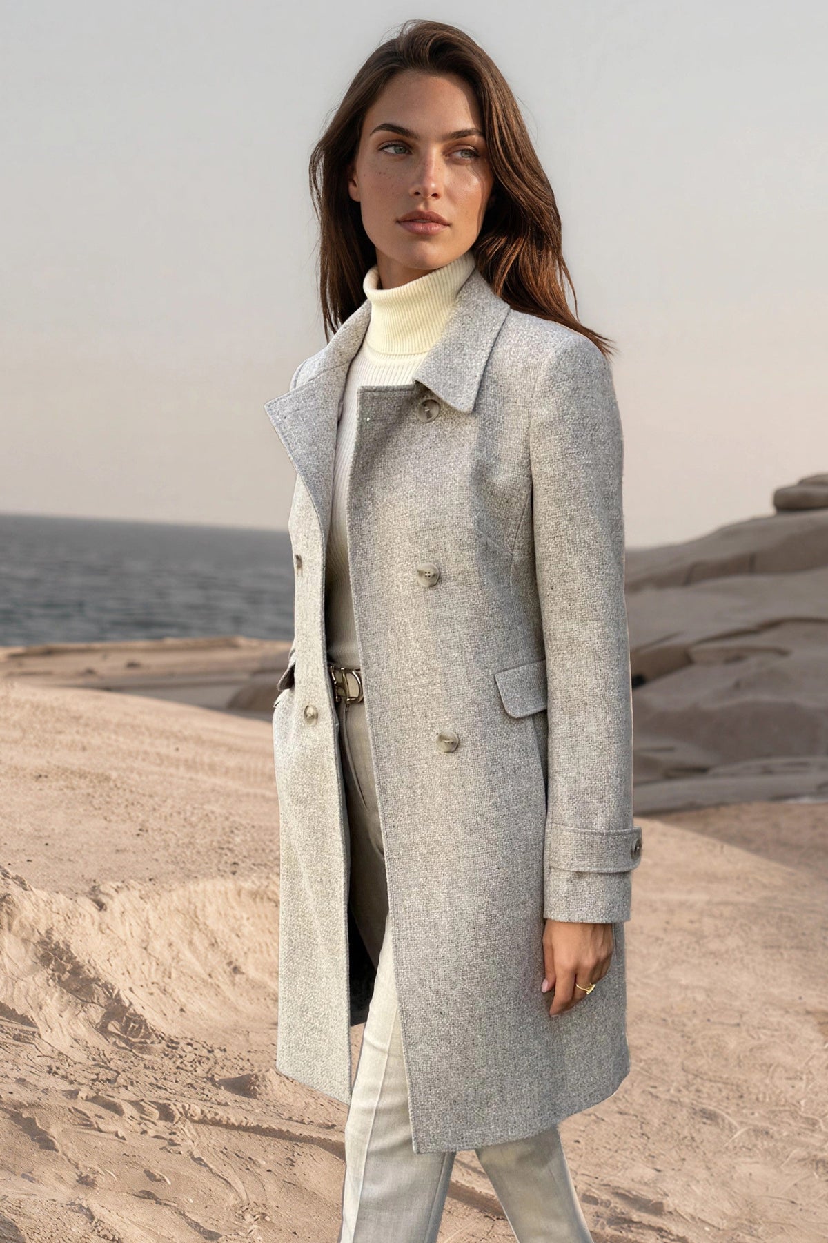 Manteau Agathe en laine vierge Bottoli nattée - Beige
