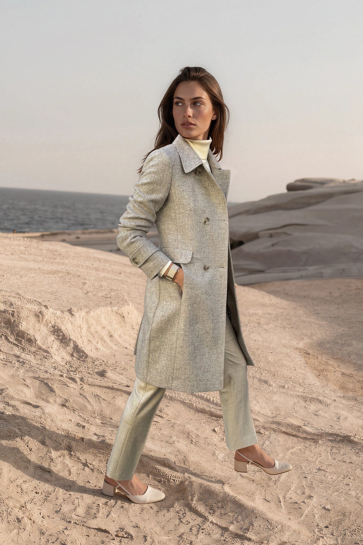 Manteau Agathe en laine vierge Bottoli nattée - Beige