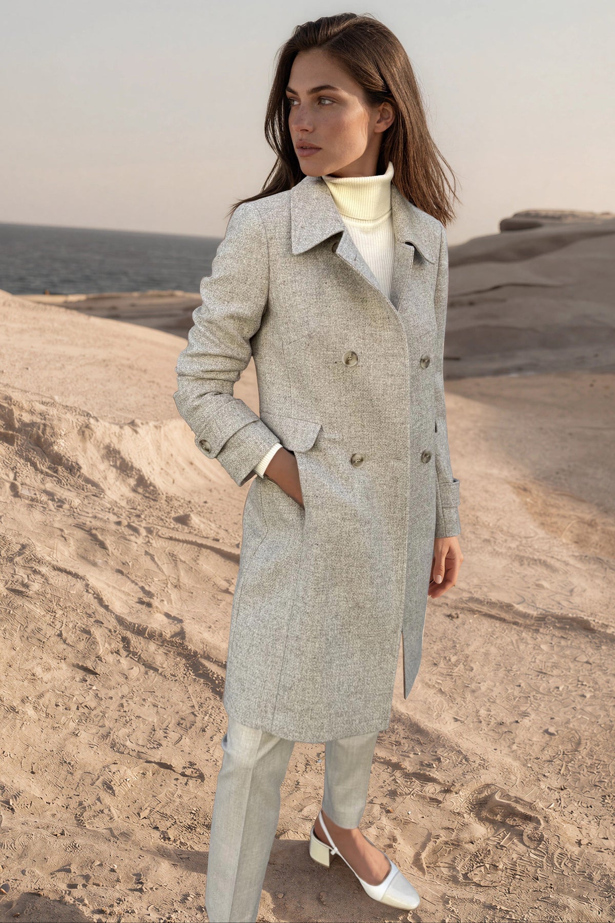 Manteau Agathe en laine vierge Bottoli nattée - Beige