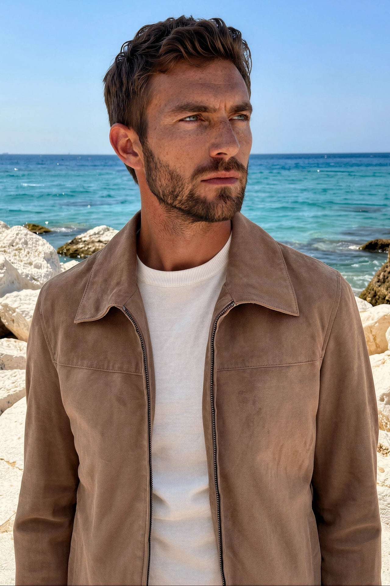 Blouson Victor en chèvre velours - Taupe