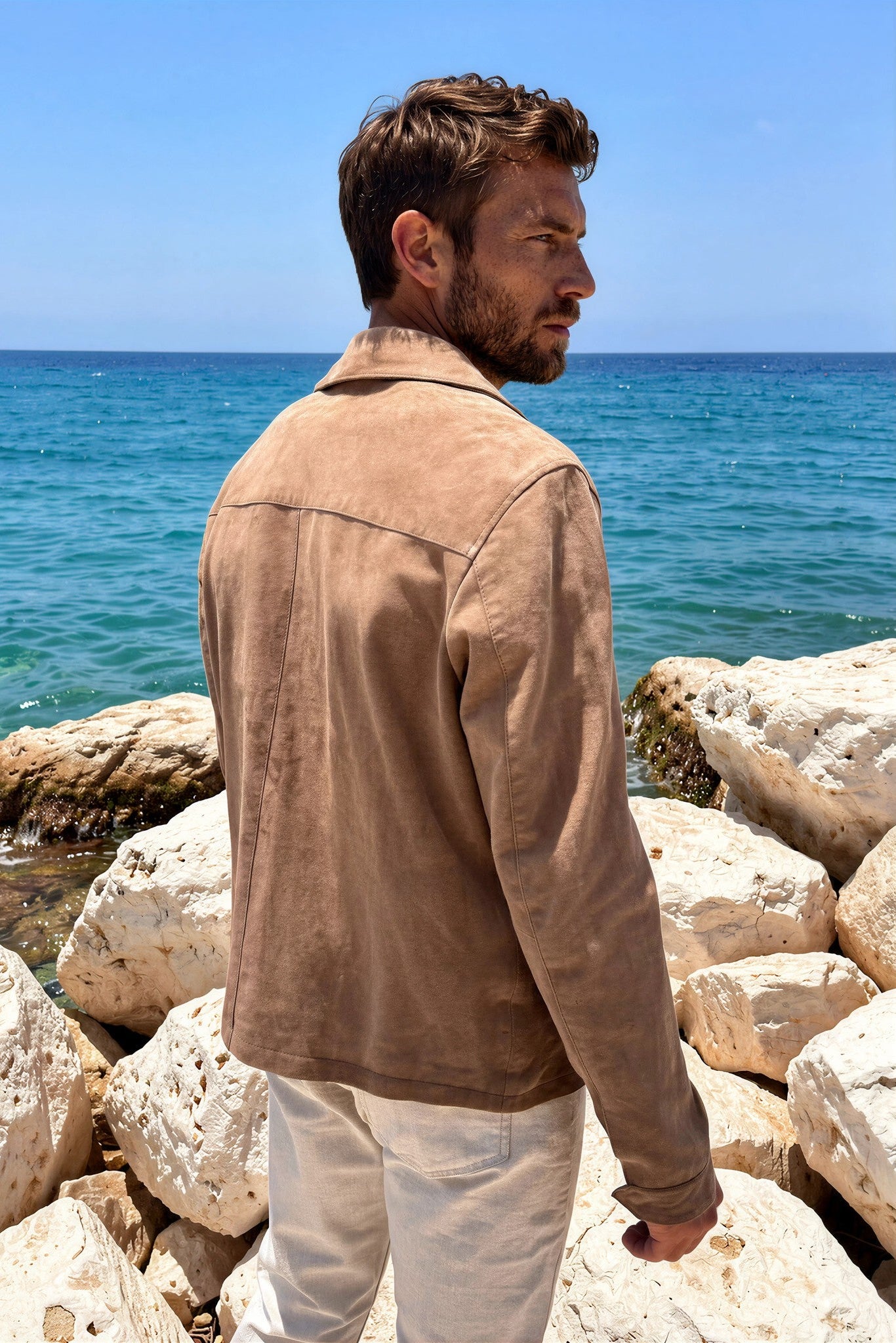 Blouson Victor en chèvre velours - Taupe