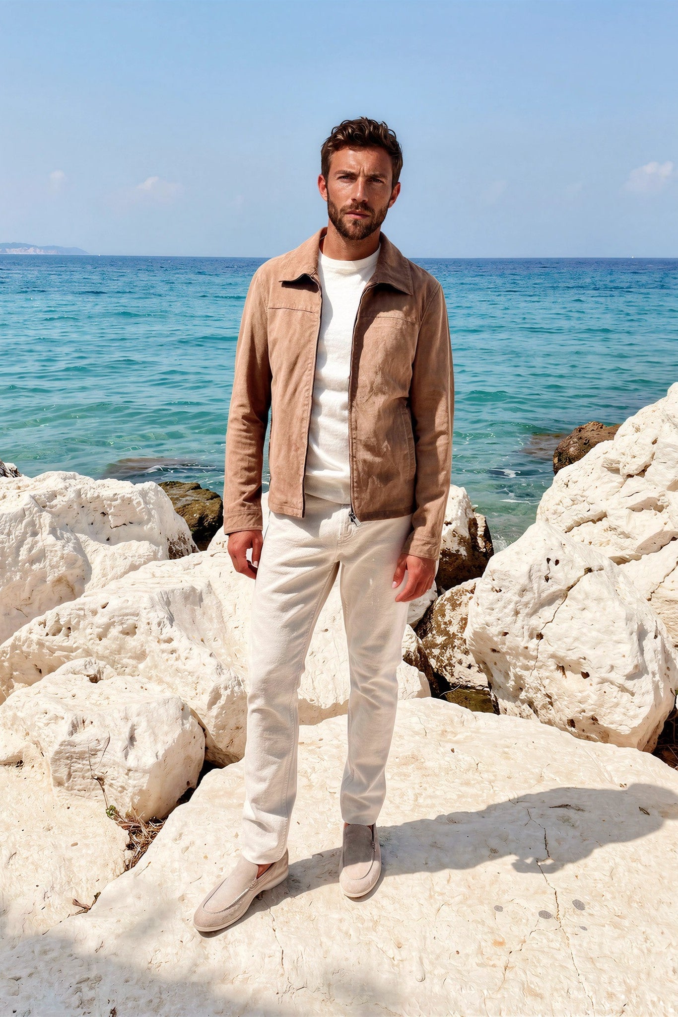 Blouson Victor en chèvre velours - Taupe