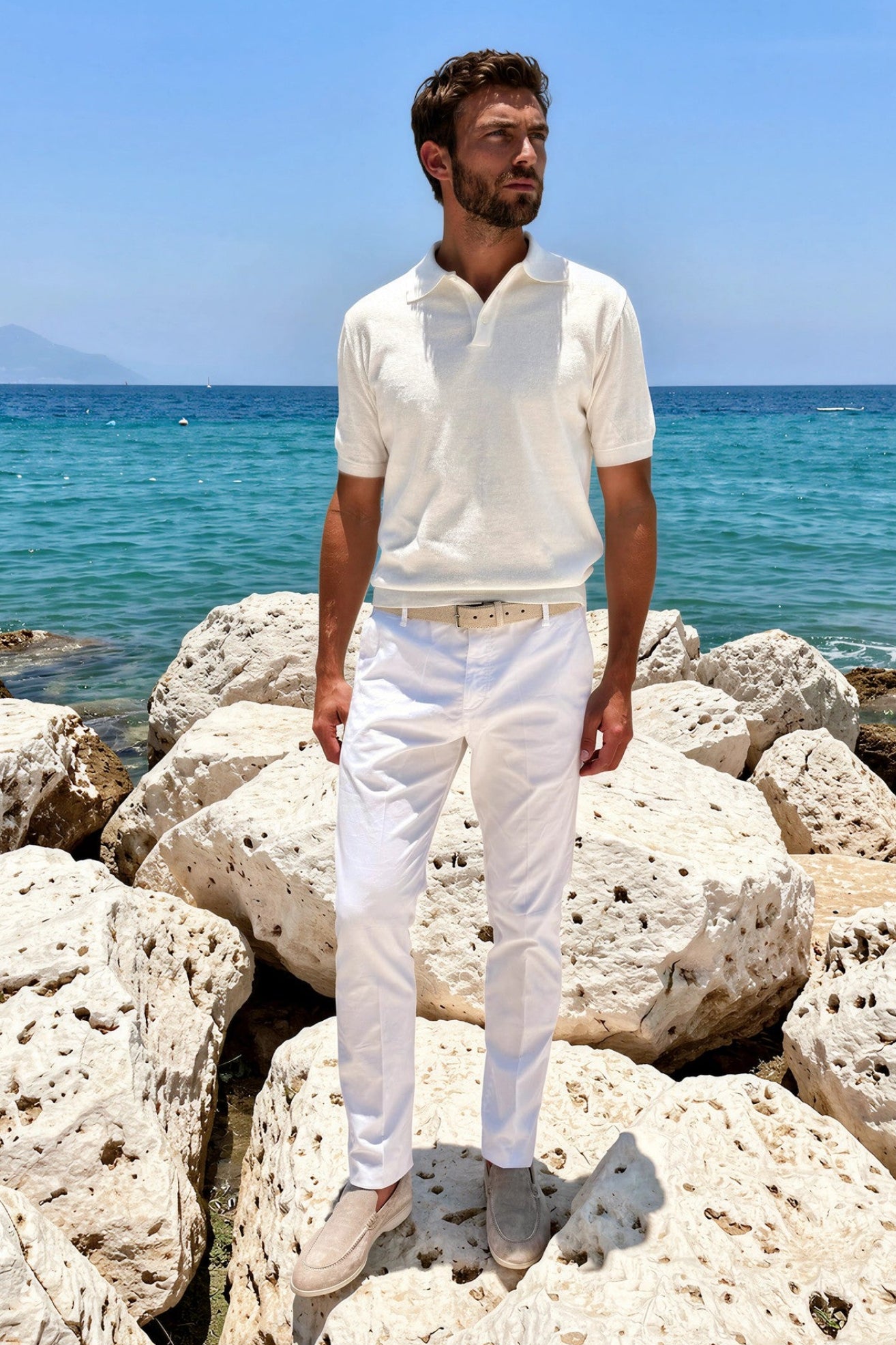 Pantalones de verano de popelina de algodón elástico Seanfit - Blanco