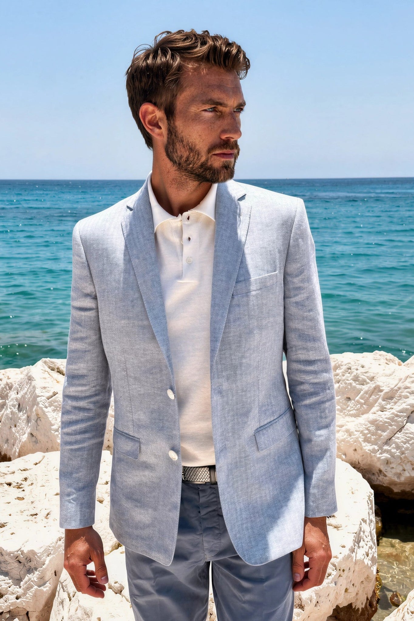 Chaqueta Steven de lino - Espiga celeste