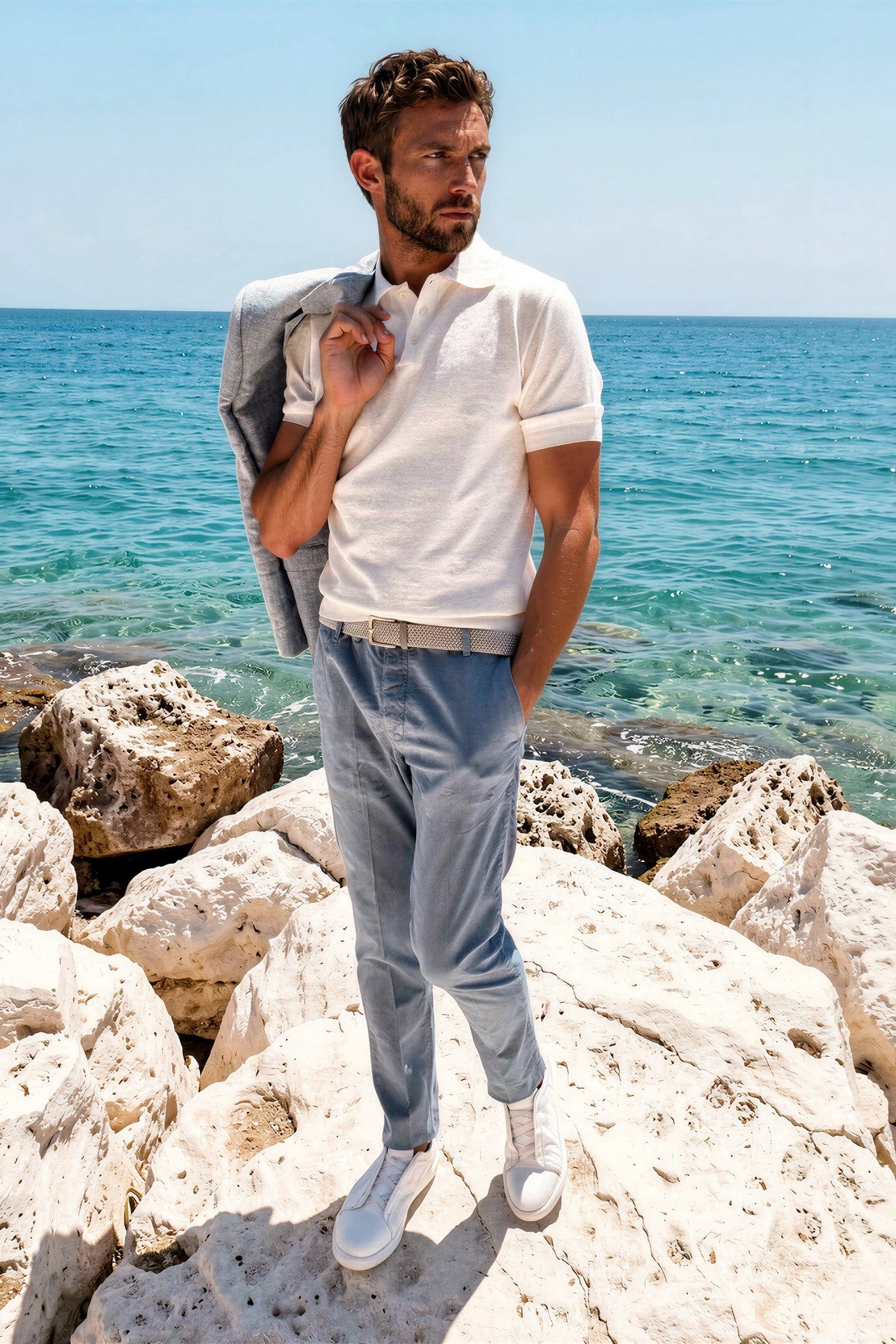 Pantalón de verano Seanfit de popelina de algodón elástico - Azul acero