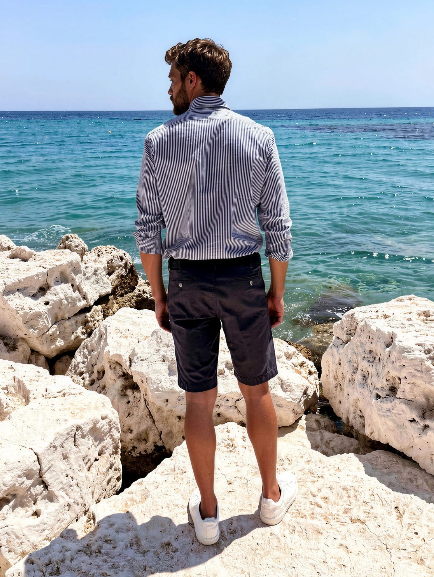 Bermudas Benji de popelina de algodón elástico - Azul marino