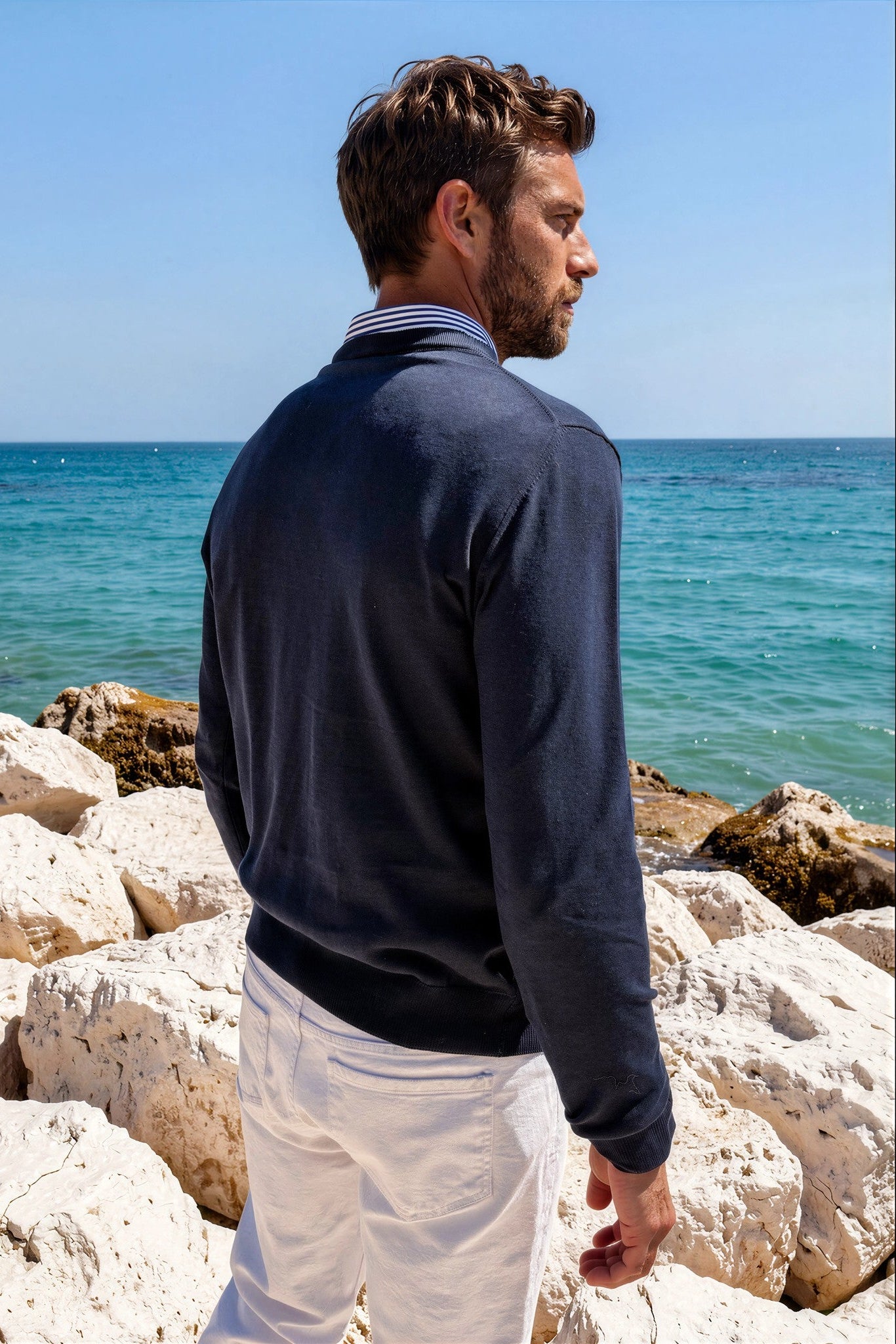 Gege Round Neck Cotton Jumper - Navy