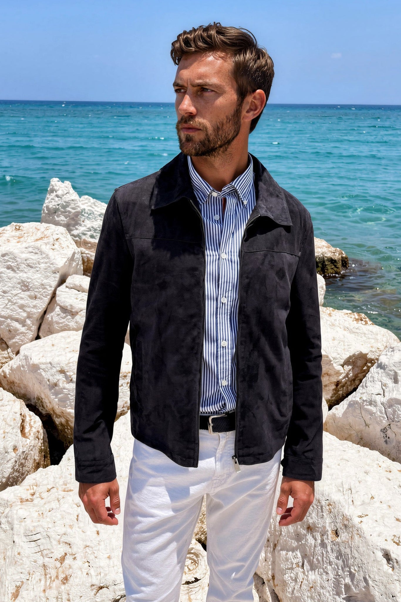 Victor Suede Goatskin Blouson - Navy