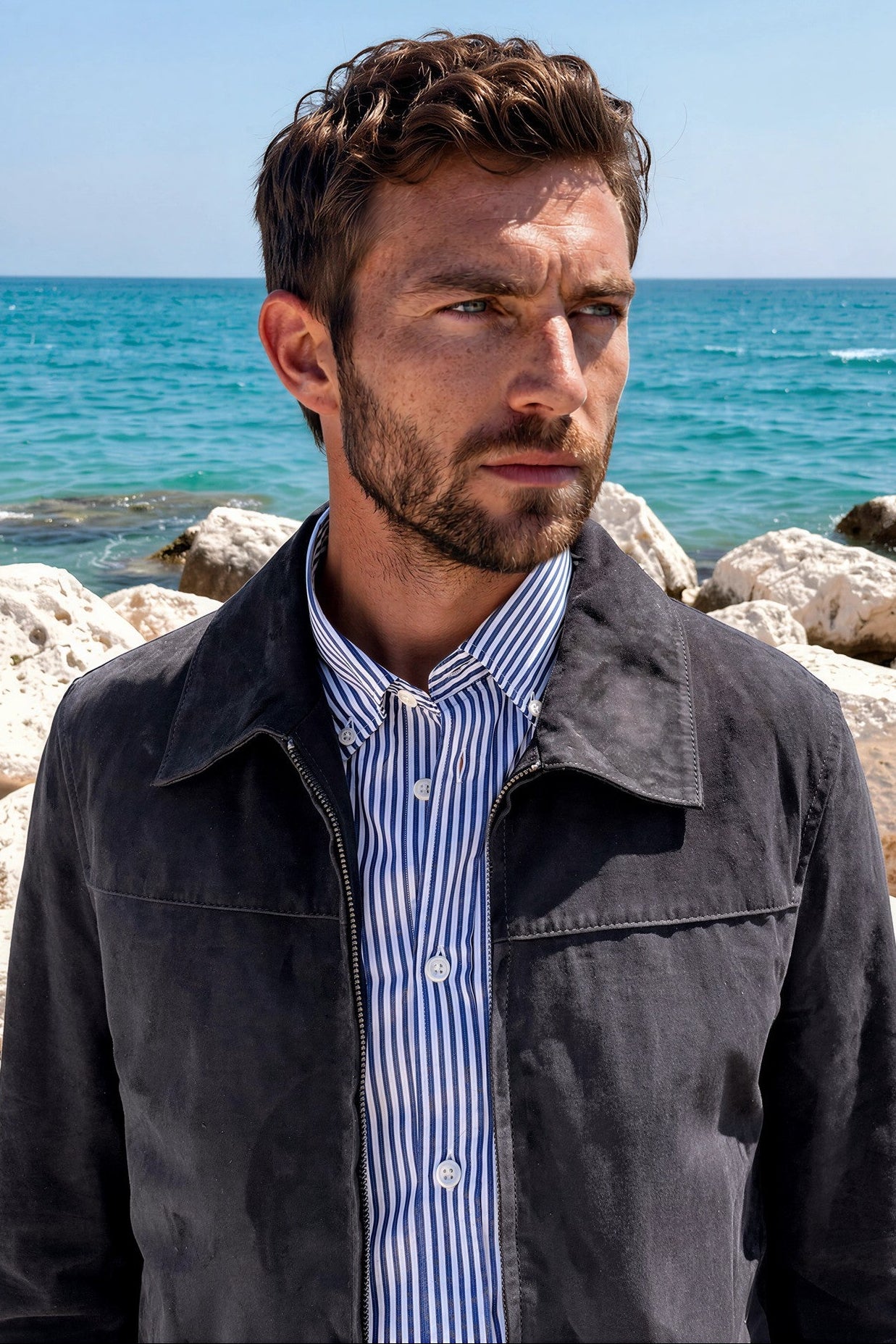 Victor Suede Goatskin Blouson - Navy
