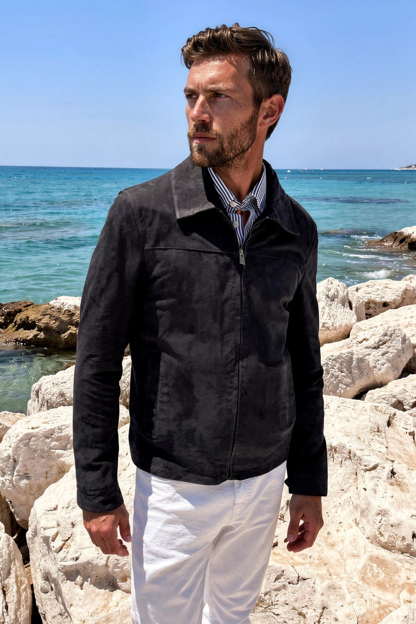 Victor Suede Goatskin Blouson - Navy