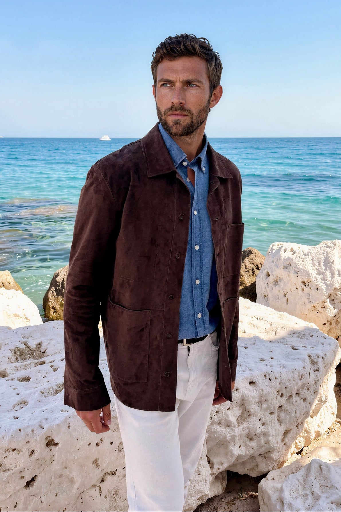 Jimmy velour goatskin overshirt - Brown
