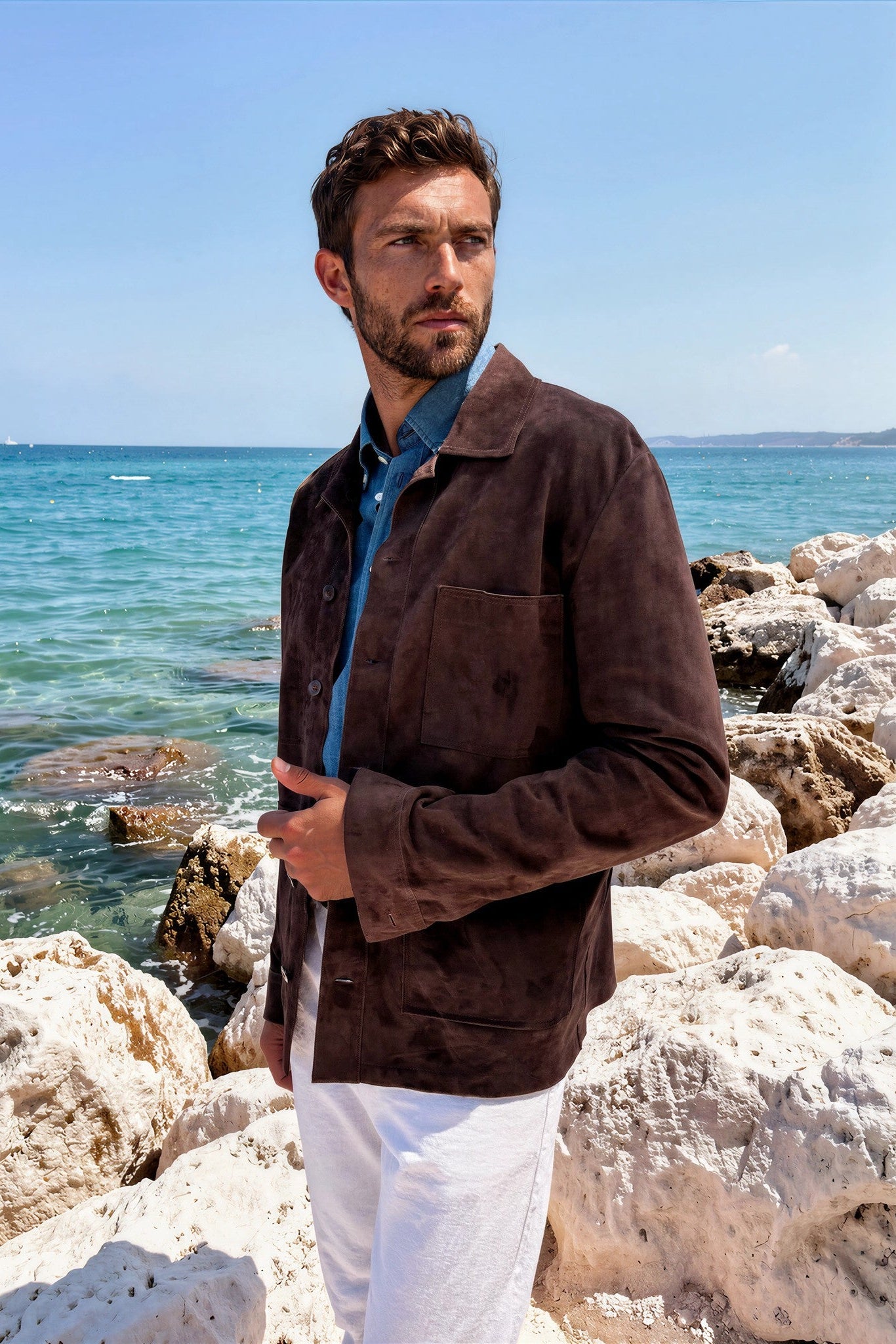 Jimmy velour goatskin overshirt - Brown