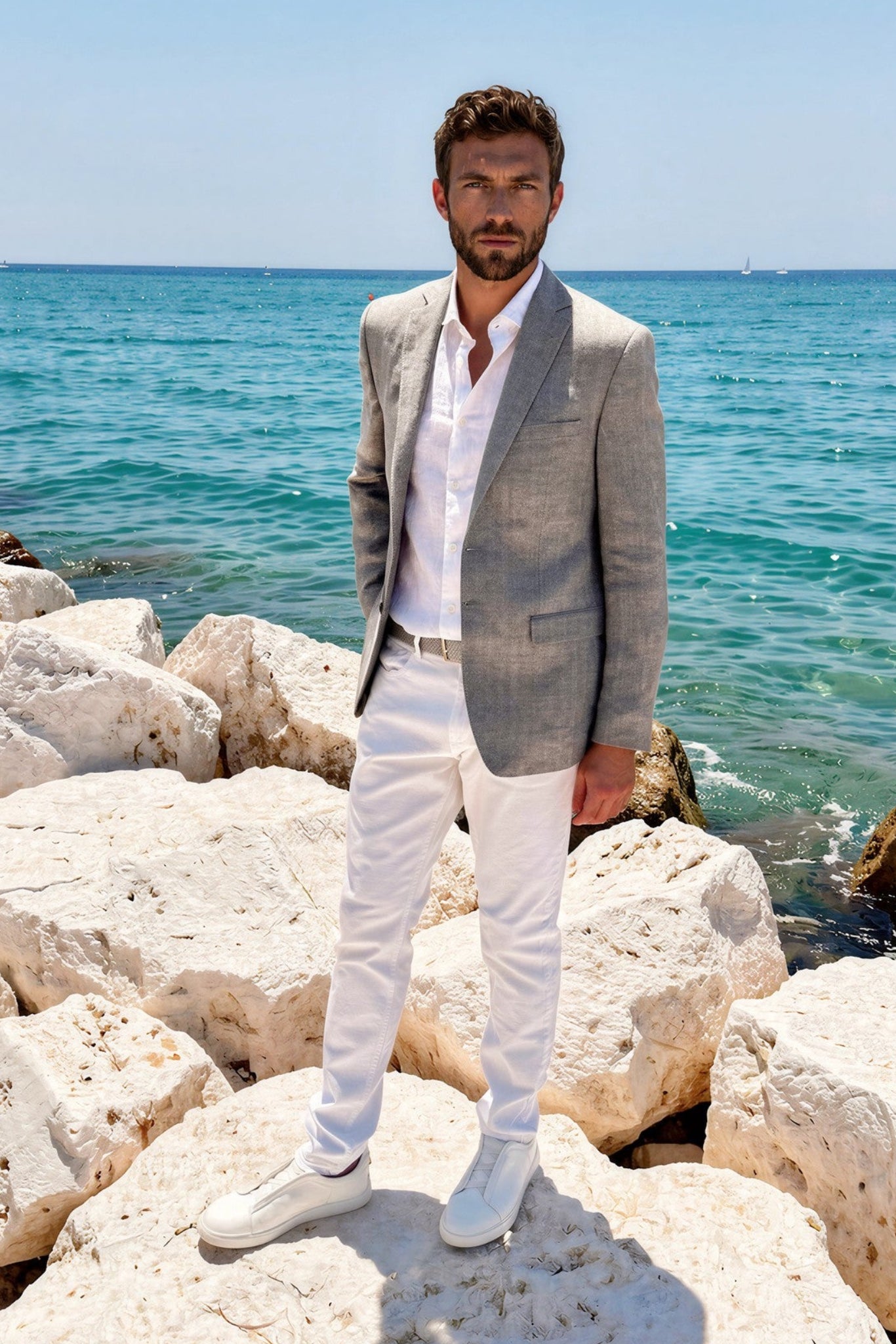 Chaqueta de lino Steven - Espiga gris