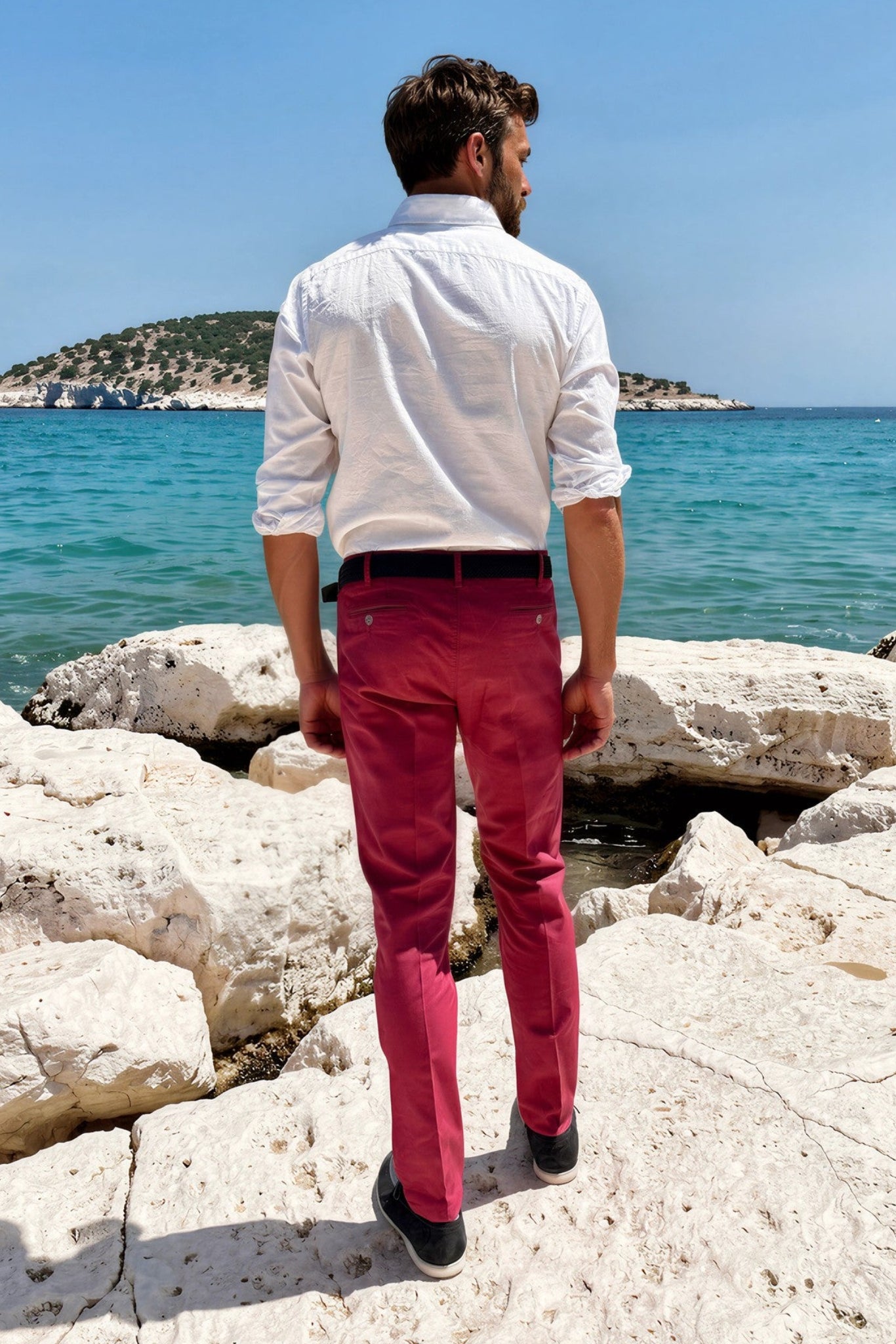 Pantalón de verano Seanfit de popelina de algodón elástico - Grosella