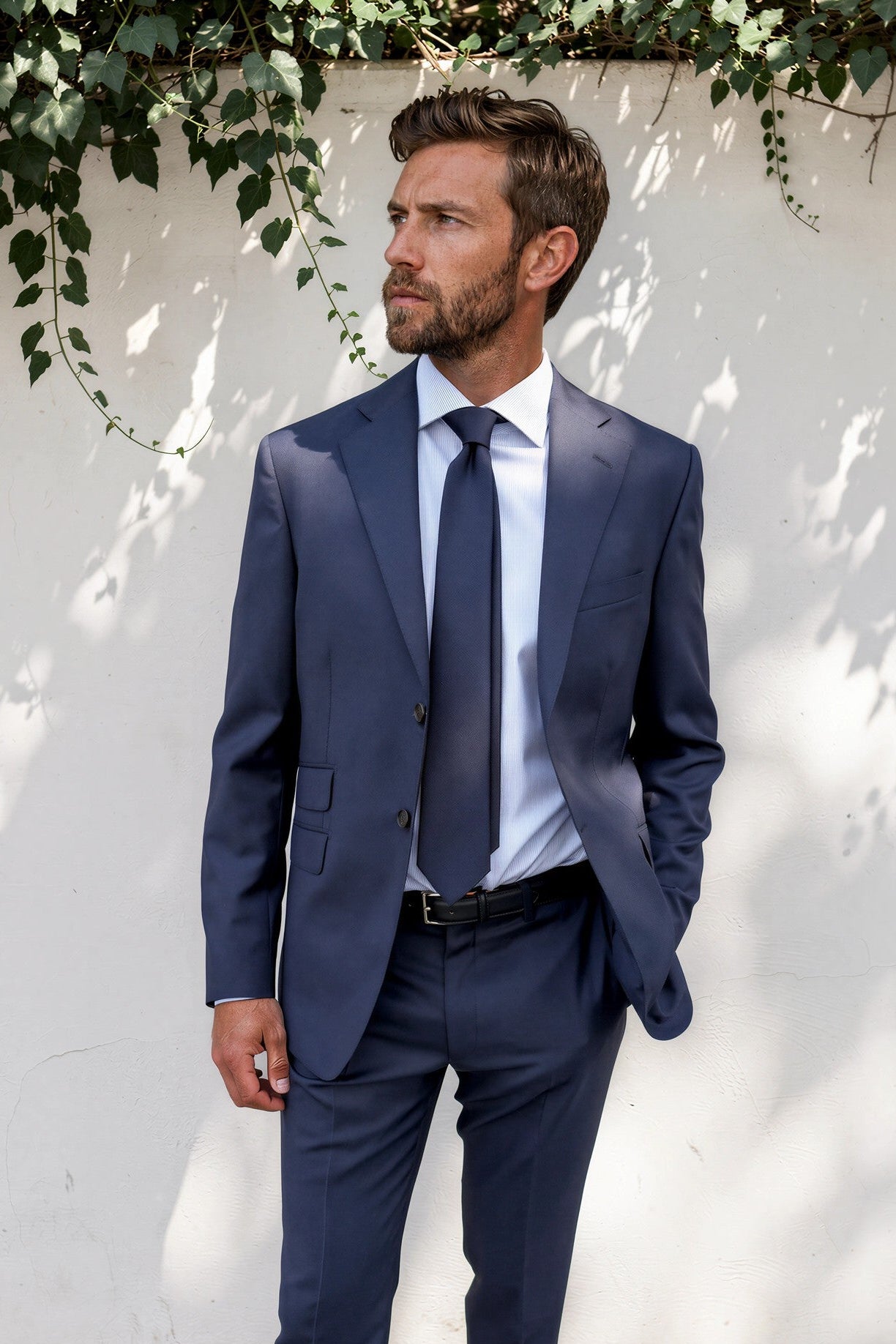 Costume Goal en laine Super 110'S - Prince de Galles marine