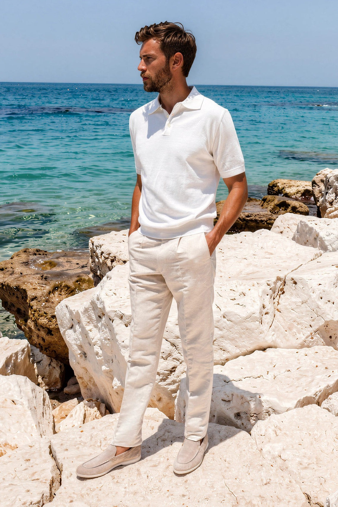 Polo Gabriel en maille de coton - Ecru