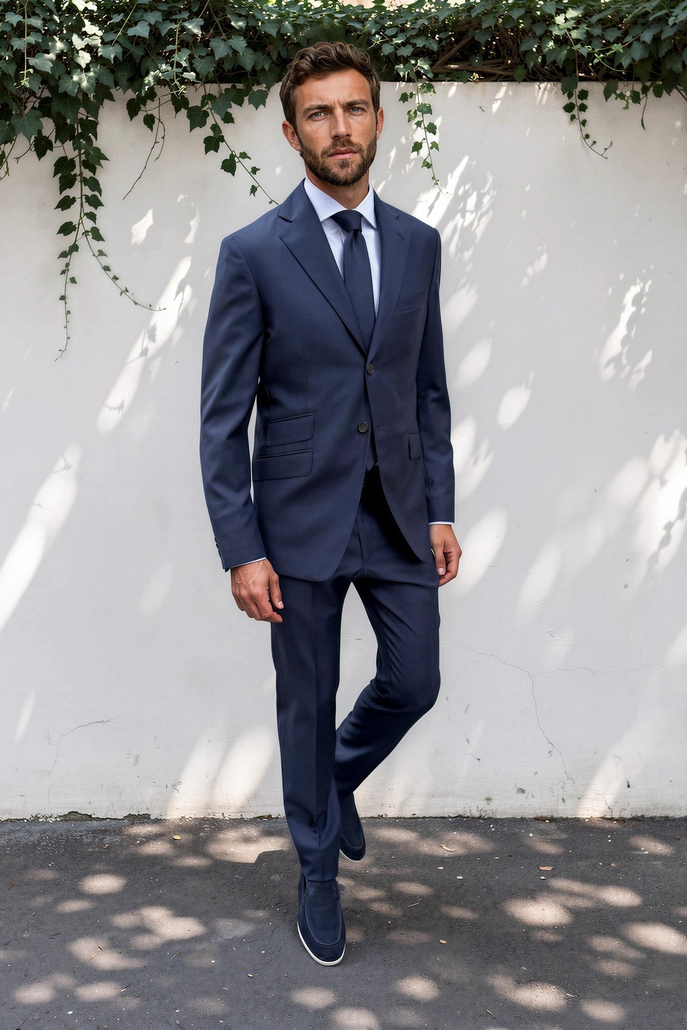 Costume Goal en laine Super 110'S - Prince de Galles marine