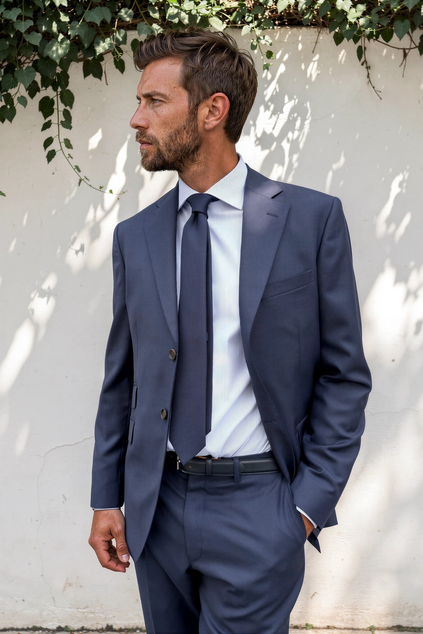 Costume Goal en laine Super 110'S - Prince de Galles marine