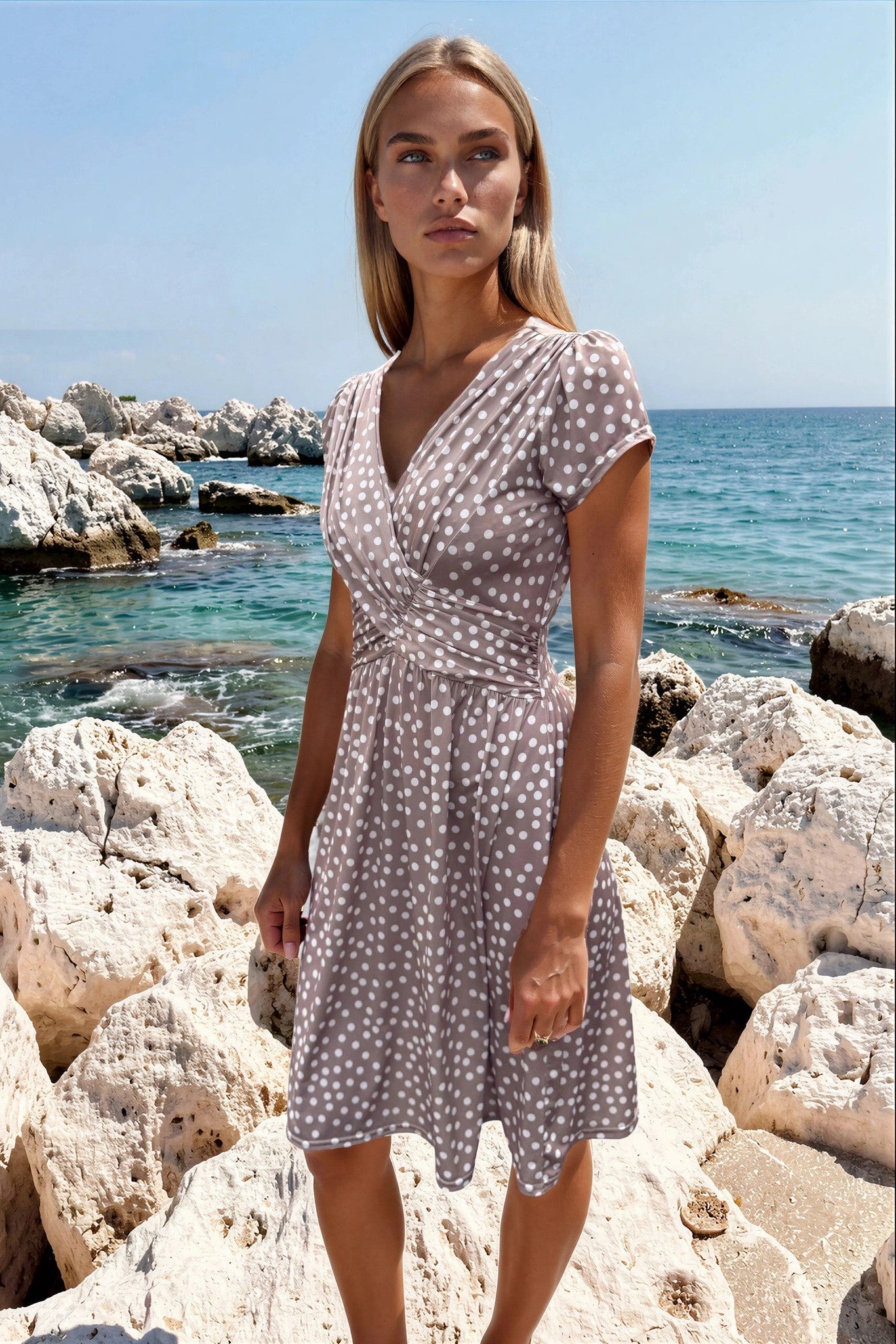 Robe Vogue infroissable - Pois beige