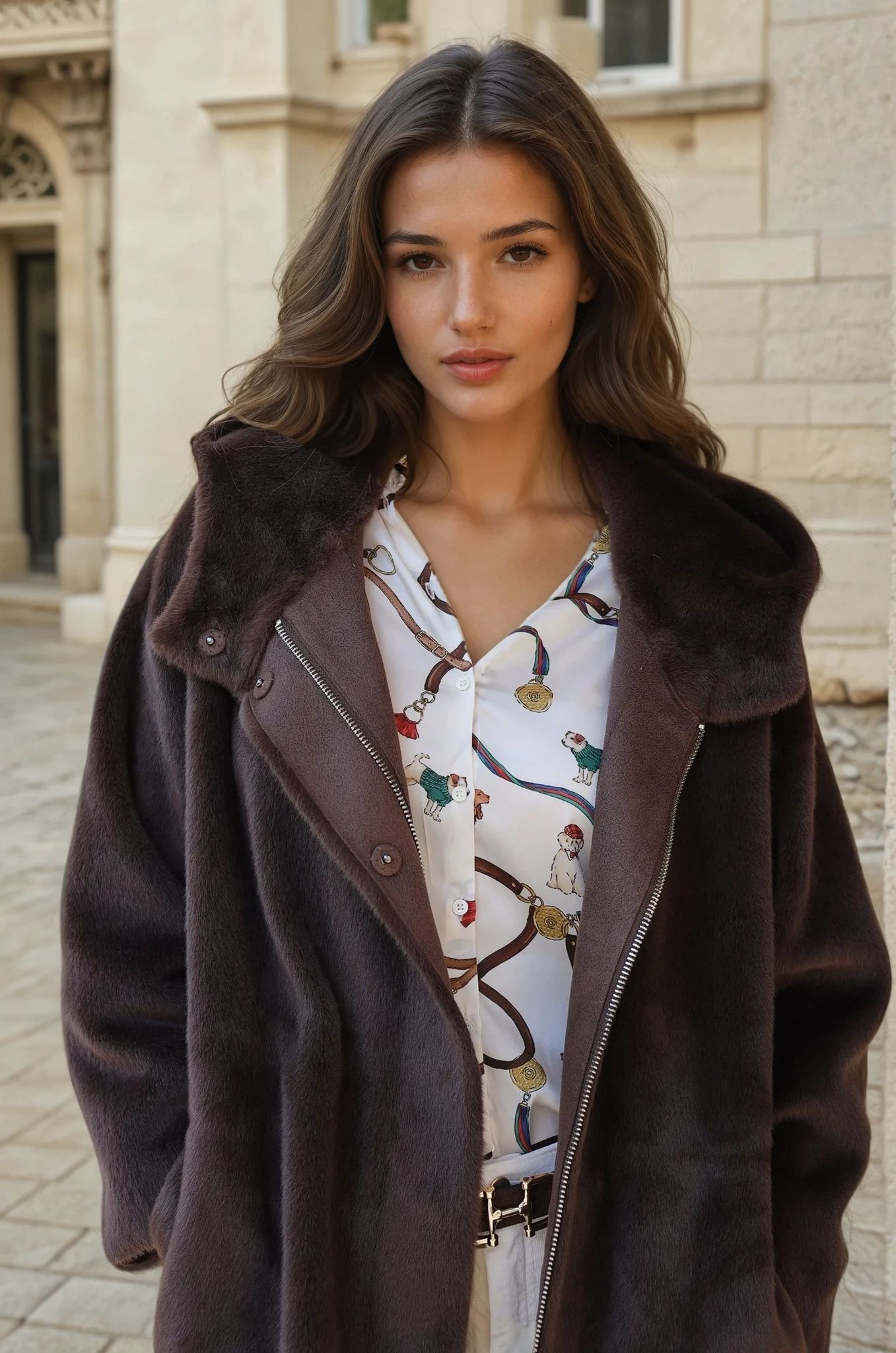 Manteau Romane en eco fourrure - Marron