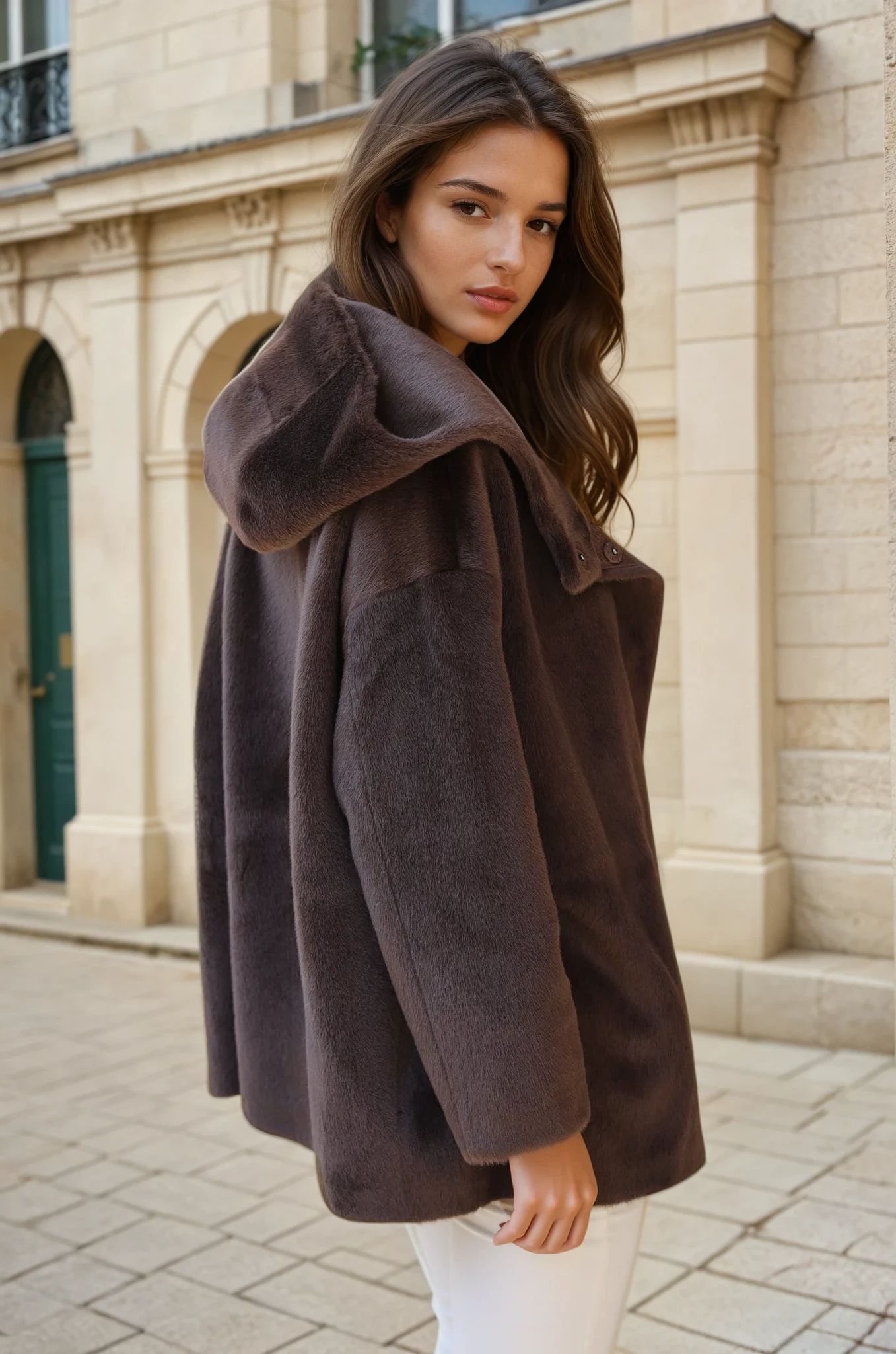 Manteau Romane en eco fourrure - Marron