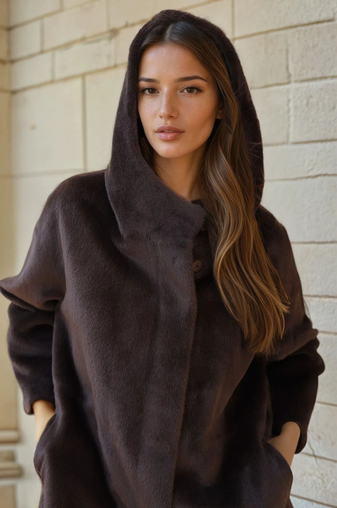 Manteau Romane en eco fourrure - Marron